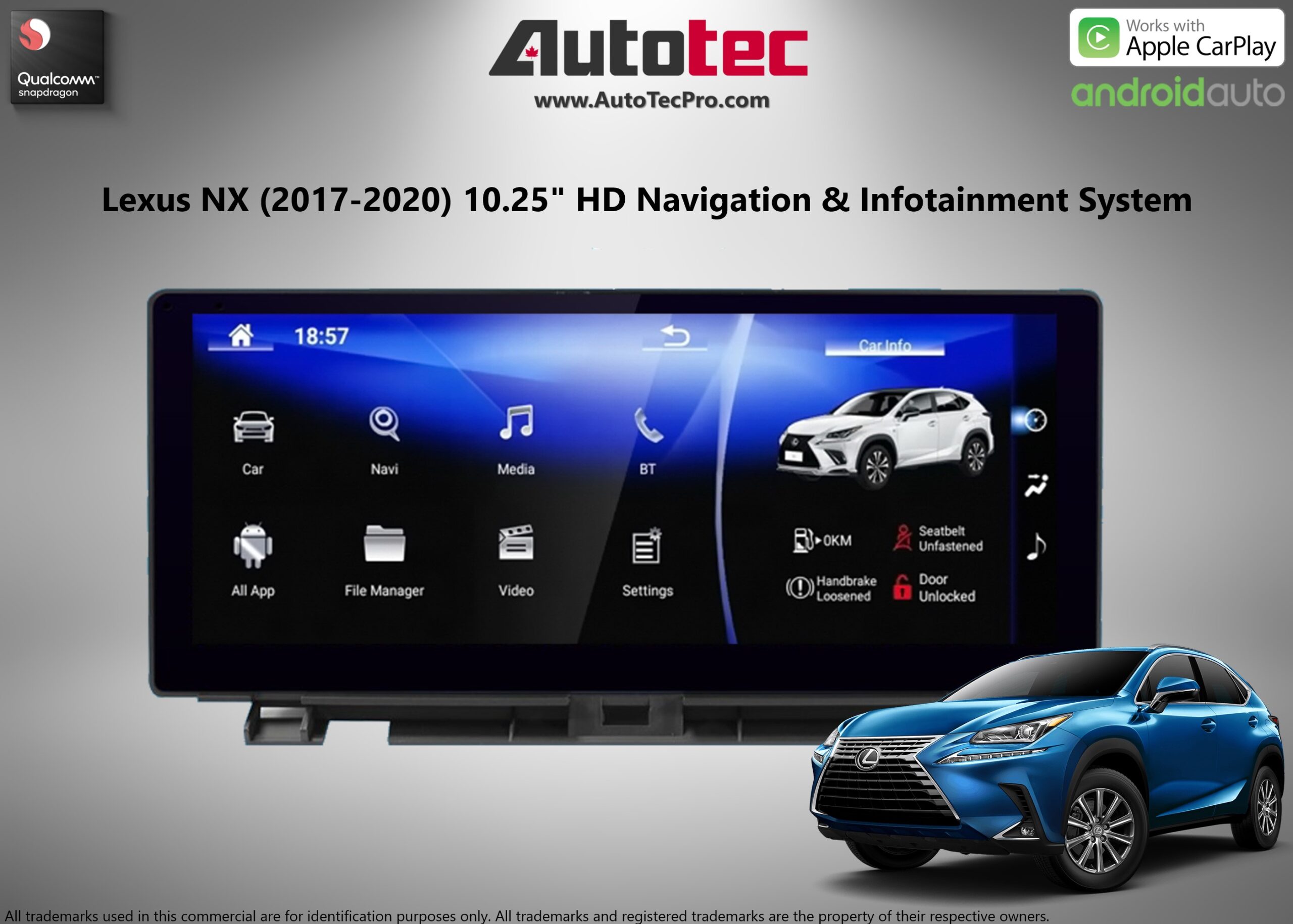 Lexus NX ( 2017- 2021 ) 10.25″ HD Touch-Screen Navigation & Infotainment System | Android 13 | GPS | BT | Wifi | A2DP | CarPlay