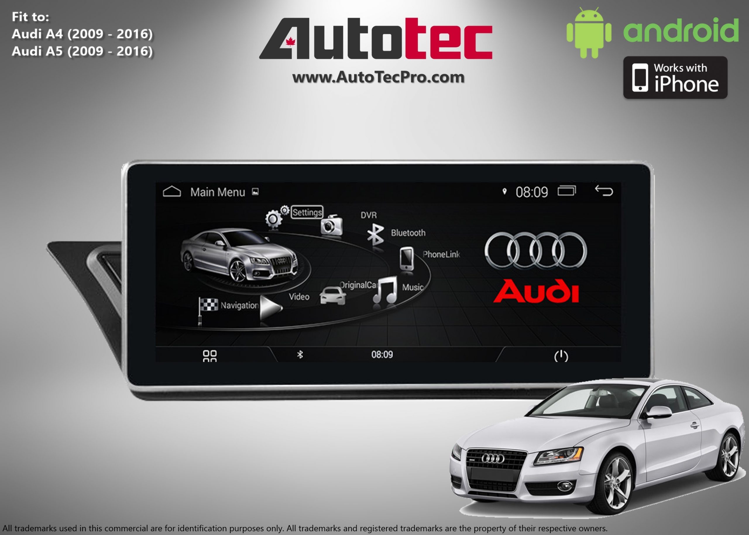 AUDI A4 / A5 (2009 2016) OEM FIT 10.25″ HD TouchScreen Android Navigation System GPS BT
