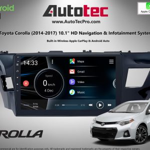 Toyota Corolla (2014 – 2016) 10.1″ HD Touch-Screen Android Navigation System | Android 13 | GPS | BT | WiFi | Camera | CarPlay