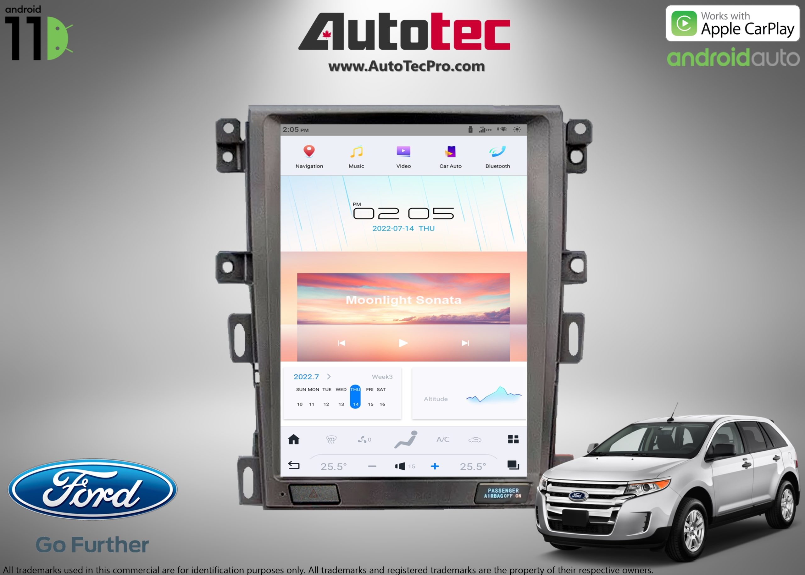 Ford Edge (2011 – 2014) 12.1″ IPS HD Touch-Screen Android Navigation System | Android 11 | GPS | BT | WiFi | Camera | CarPlay | Android Auto | 4G LTE