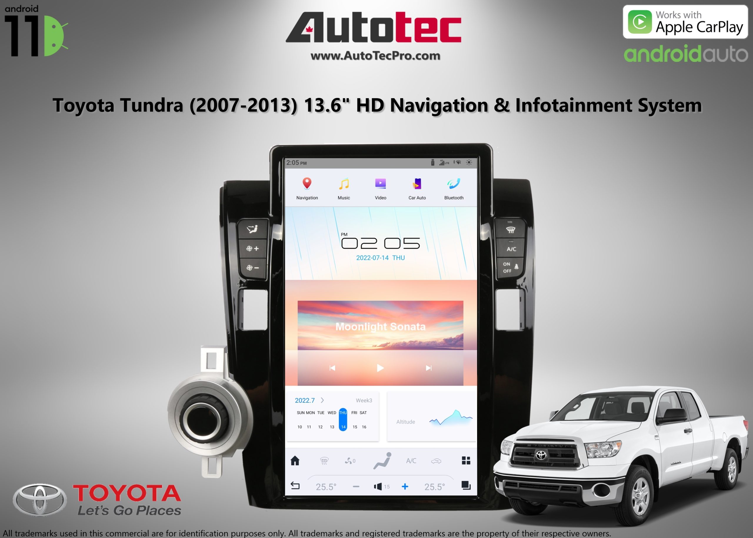Toyota Tundra (2007 – 2013) 13.6″ HD Touch-Screen Navigation & Infotainment System | Android 11 | GPS | BT | WiFi | Camera | CarPlay