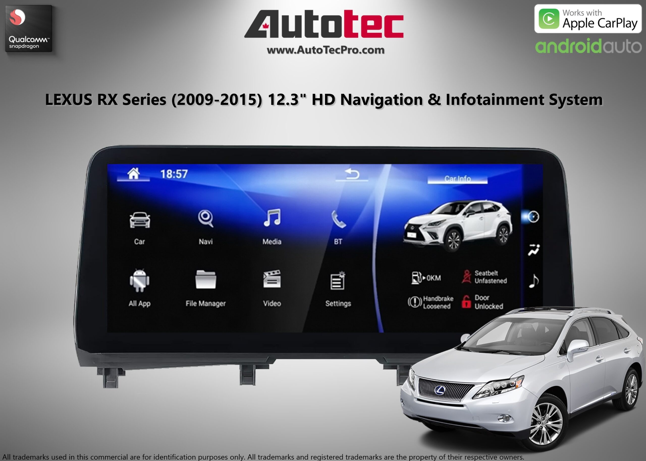 Lexus RX ( 2009- 2015 ) 12.3″ HD Touch-Screen Navigation & Infotainment System | GPS | BT | Wifi | A2DP | CAMERA
