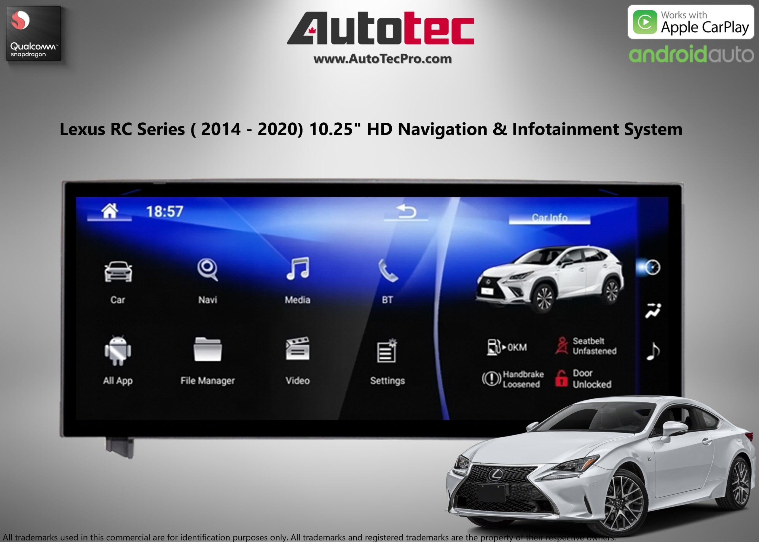 Lexus RC ( 2014- 2019 ) 10.25″ HD Touch-Screen Navigation & Infotainment System | Android 13 | GPS | BT | Wifi | A2DP | CarPlay