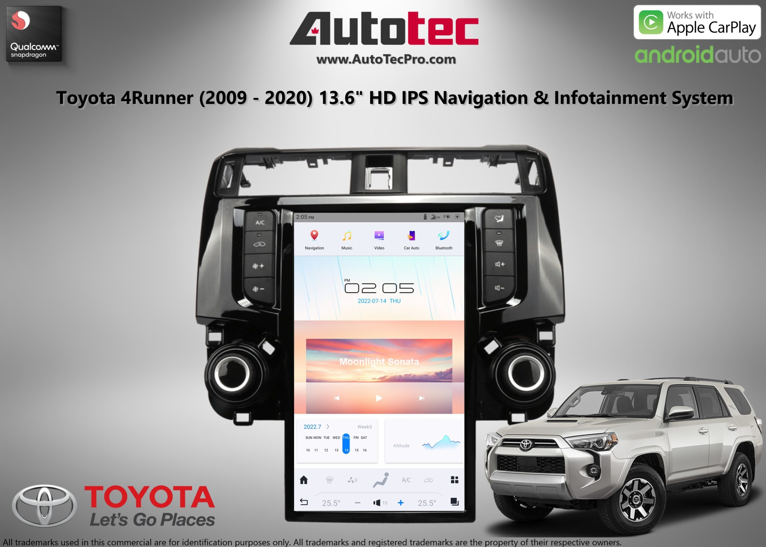 Toyota 4Runner (2009 – 2019) 13.6″ IPS HD Touch-Screen Navigation & Infotainment System | Android 11 | GPS | BT | Wifi | CarPlay
