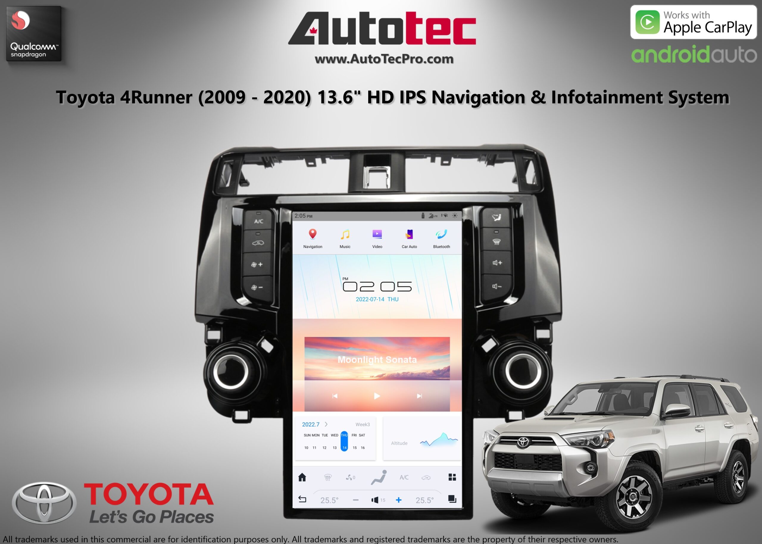 Toyota 4Runner (2009 – 2019) 13.6″ IPS HD Touch-Screen Navigation & Infotainment System | Android 13 | GPS | BT | Wifi | CarPlay