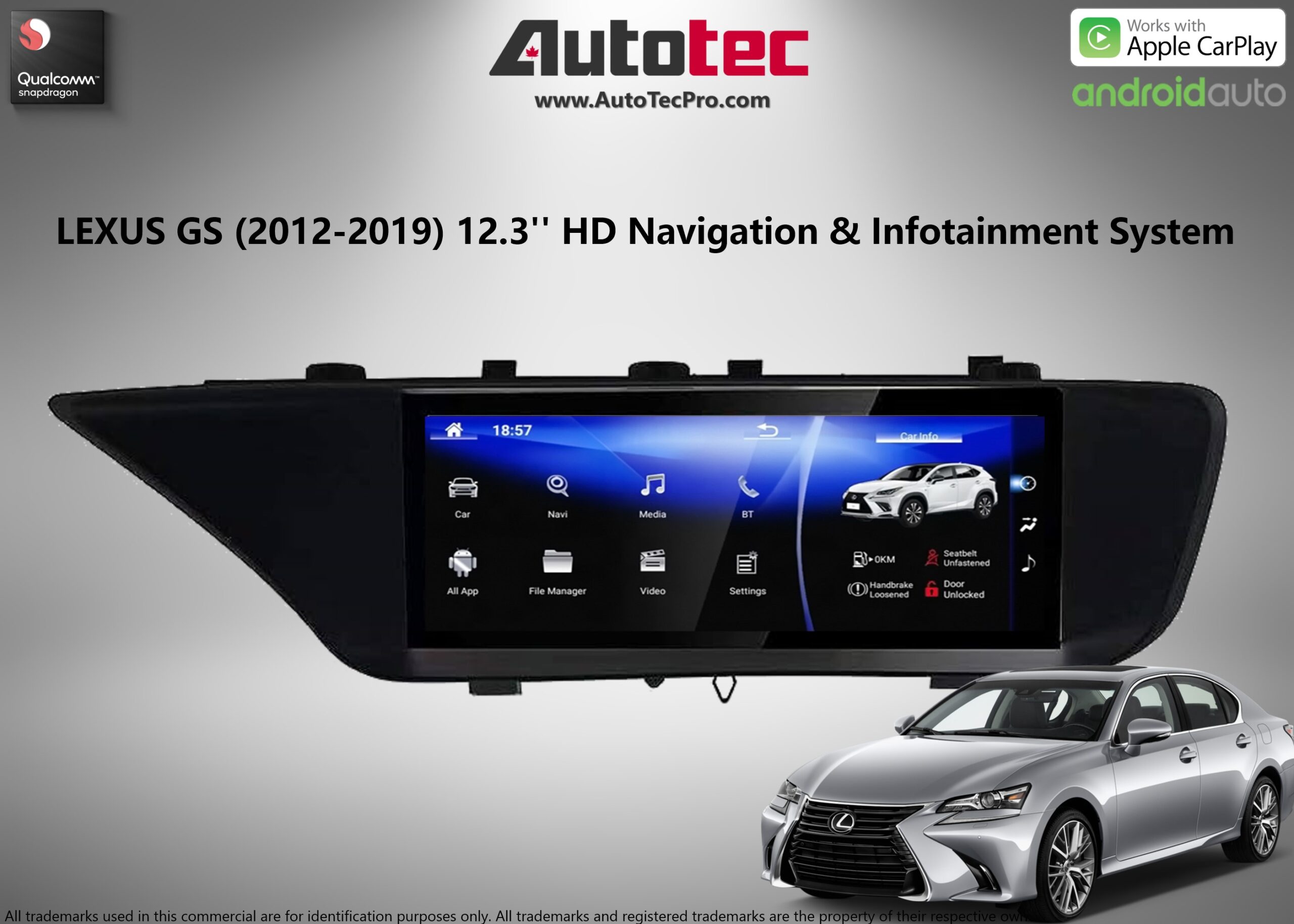 Lexus GS ( 2012- 2019 ) 12.3″ HD Touch-Screen Navigation & Infotainment System | GPS | BT | Wifi | A2DP | CarPlay