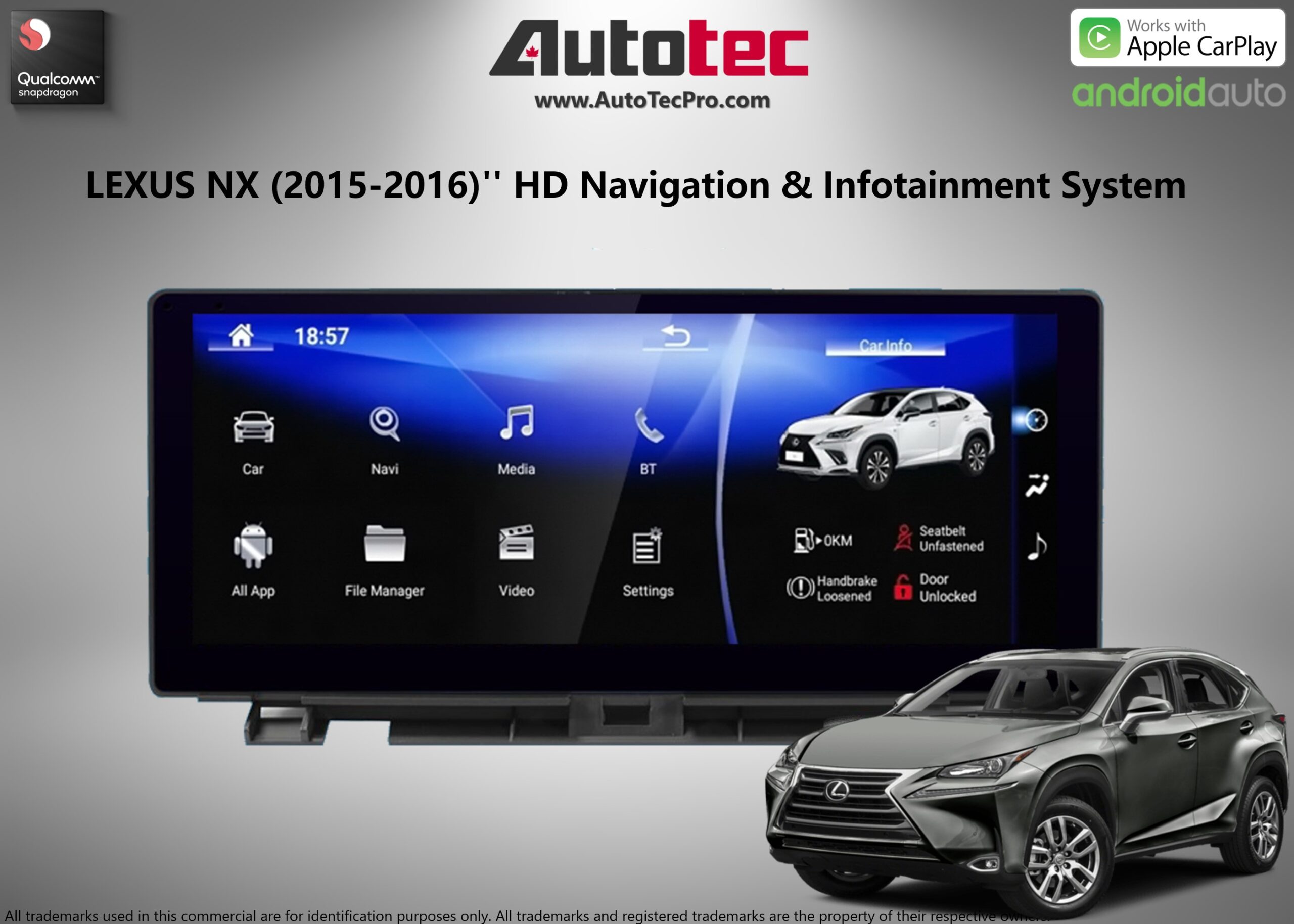 Lexus NX ( 2015- 2016 ) 10.25″ HD Touch-Screen Navigation & Infotainment System | GPS | BT | Wifi | A2DP | CarPlay