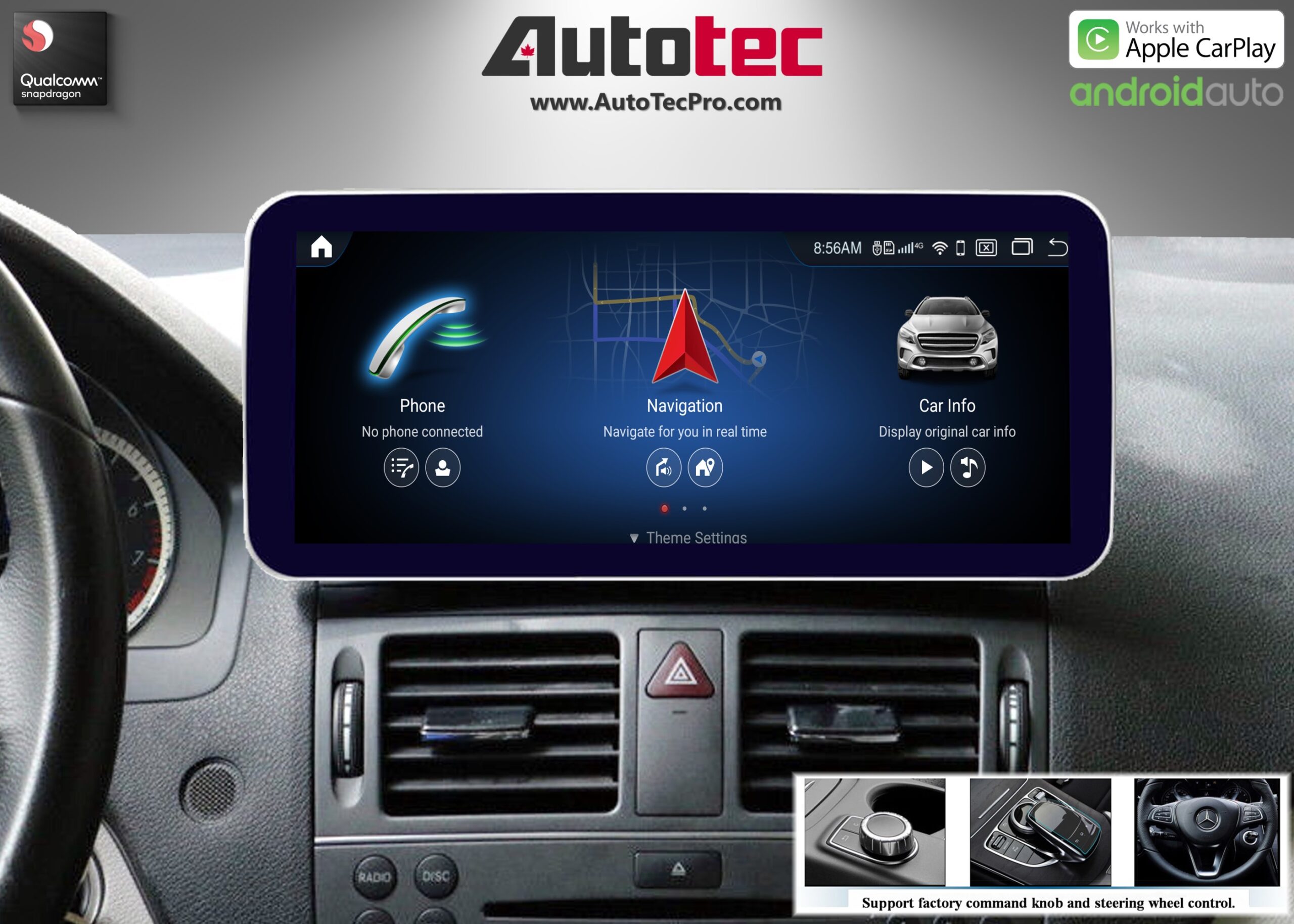 Mercedes-Benz C-Class (2007-2011 | W204) Direct-Fit 10.25″ / 12.3″ HD IPS Touch-Screen Android Navigation System | Android 14 | GPS | BT | Wifi | 4G LTE | Camera | CarPlay