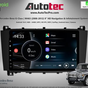 Mercedes-Benz G-Class ( 2008-2012 ) Direct-Fit 9″ HD IPS Touch-Screen Android Navigation System | Android 14 | GPS | BT | Wifi | Camera | CarPlay