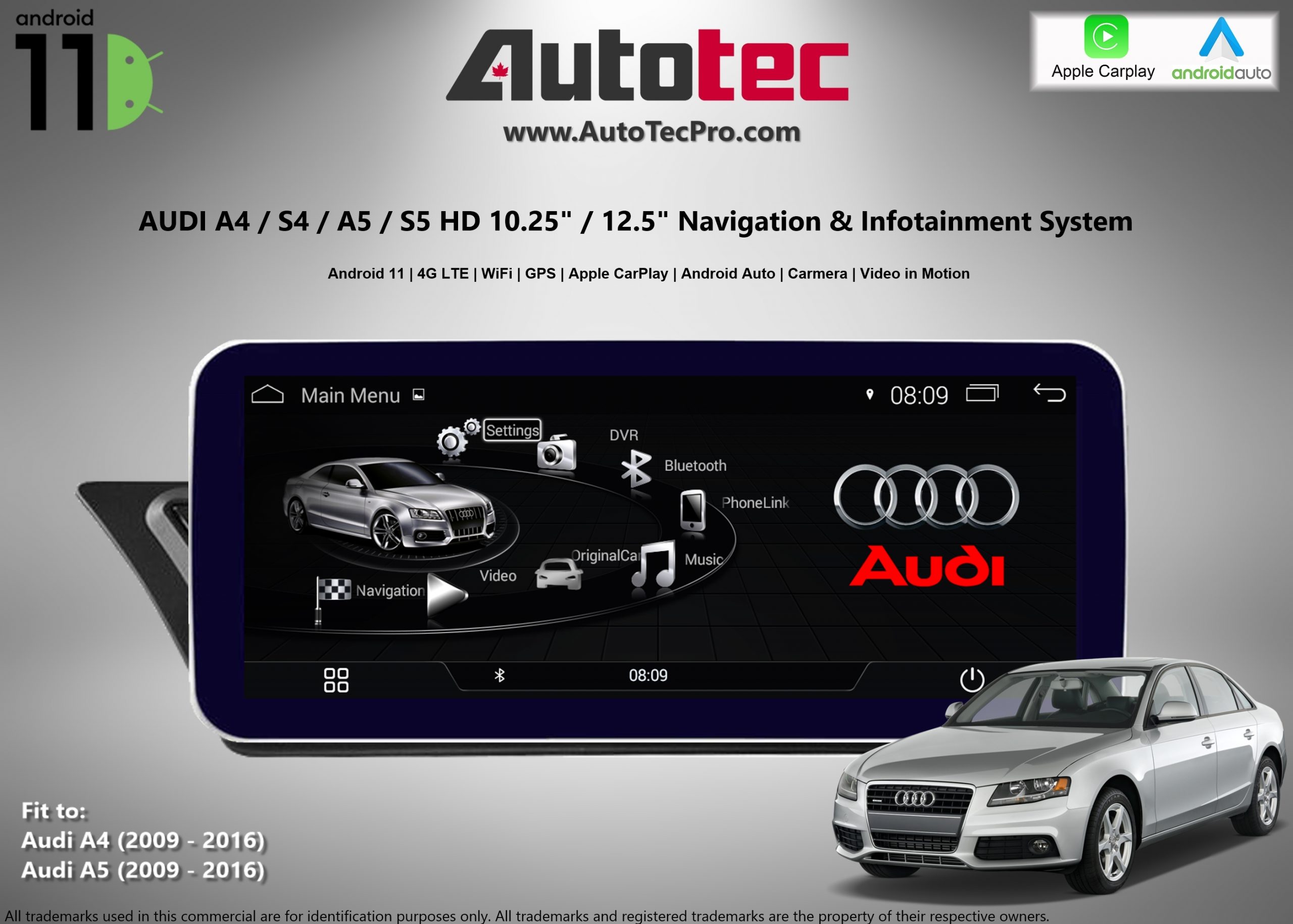 Audi A4/A5 and OE Integrated Smartphone Control for Apple & Android Based Phones Audi Q5 Compatible with: Select Vehicles Non-MMI Version 2009-2017 2009-2017 
