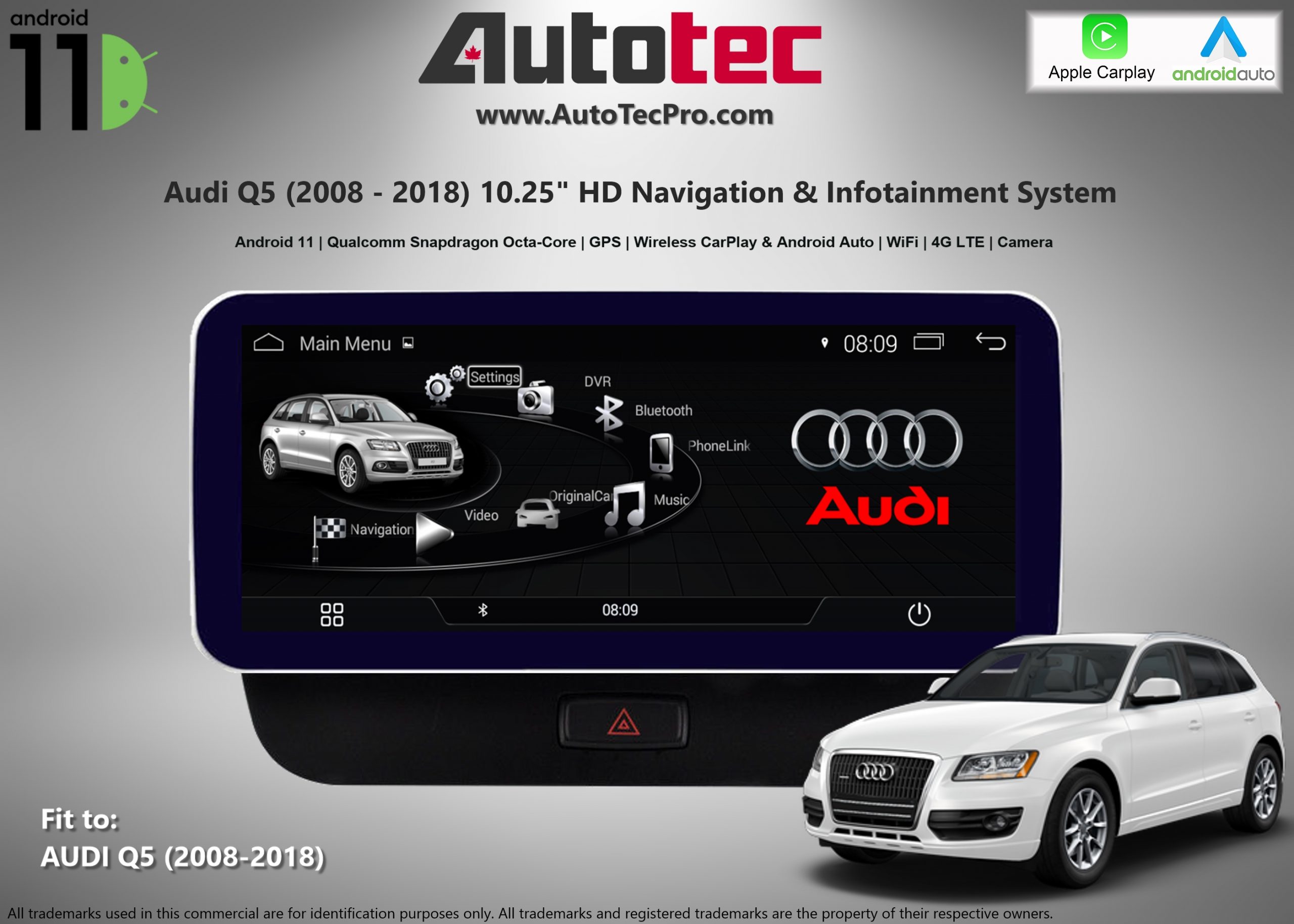 Upgraded Car Radio for 2013 2014 2015 AUDI Q5 with Touchscreen Bluetooth  GPS Navigation system
