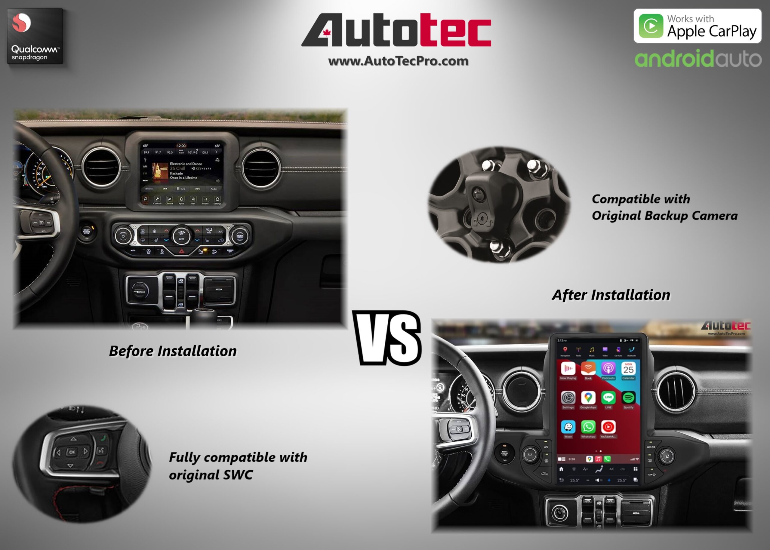 Jeep Wrangler (2018 – 2023) 13.6″ IPS HD Touch-Screen Navigation & Infotainment System | Android 13 | GPS | BT | Wifi | CarPlay