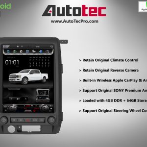 Ford F150 (2009 – 2014)  12.1″ PX6 IPS HD Touch-Screen Android Navigation System | GPS | BT | Wifi | CarPlay | Camera