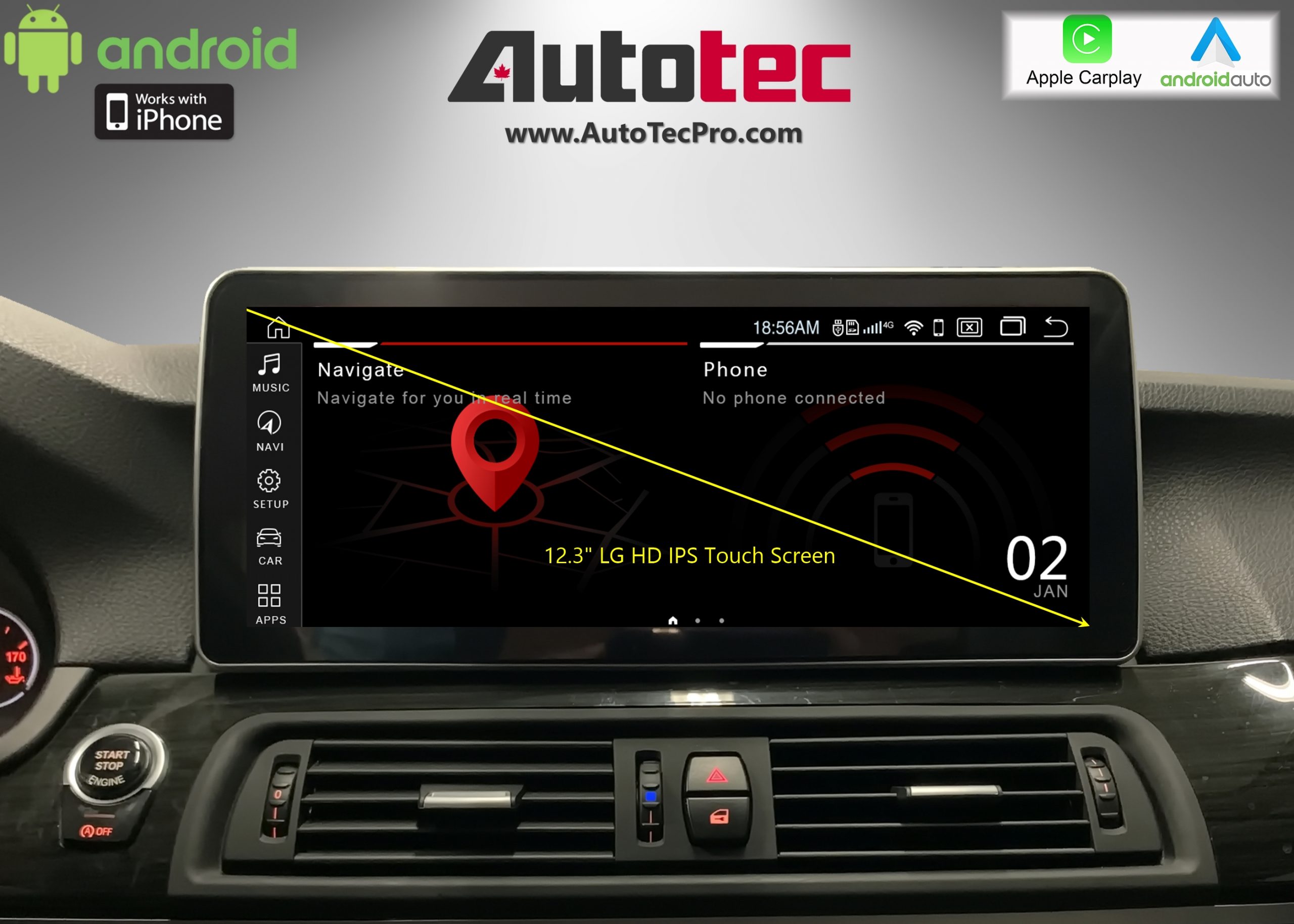 IPS Android 10 GPS Autoradio BMW 5 Series F10/F11 with CIC RDS TPMS Erisin CarPlay DAB 
