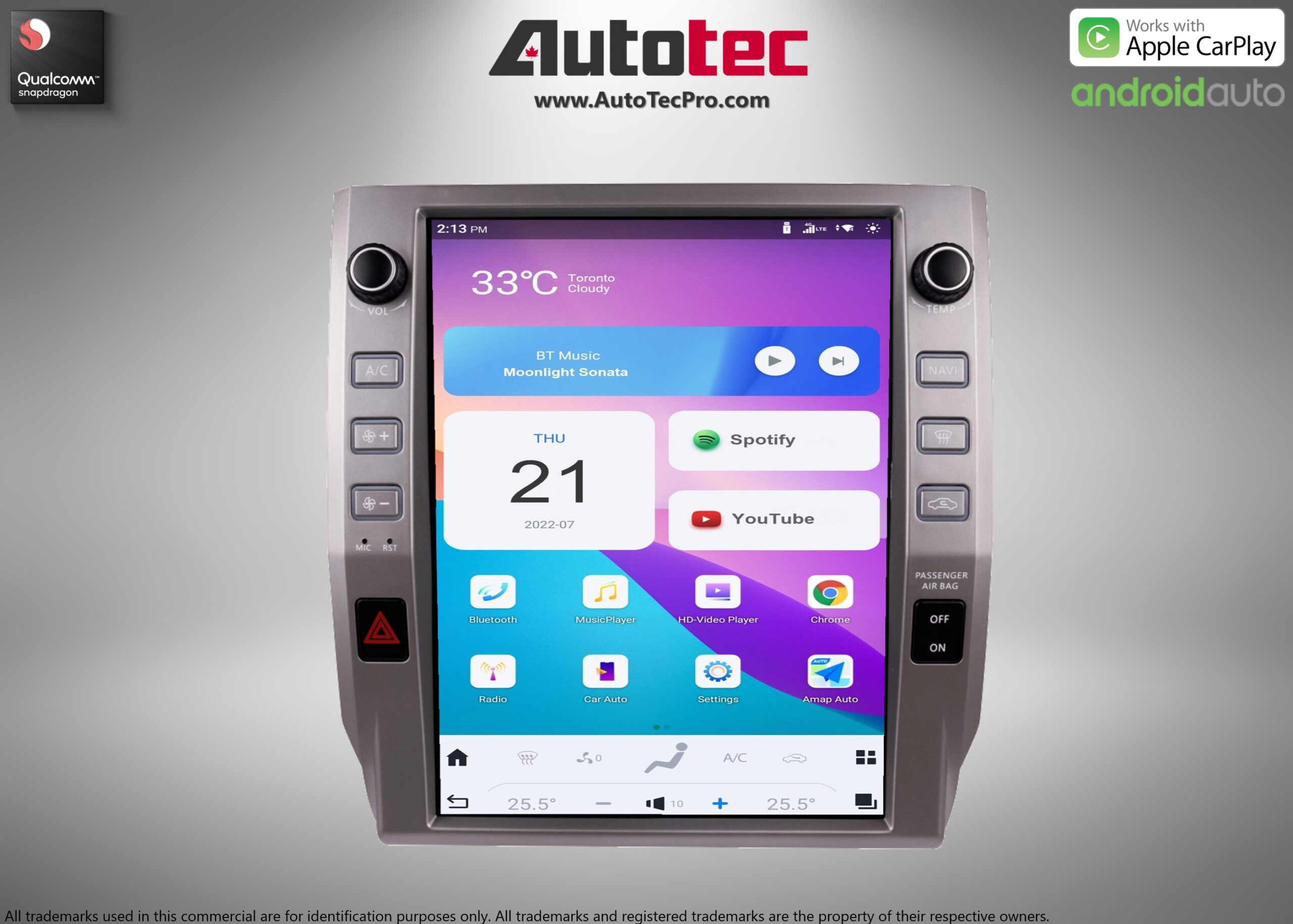 Toyota Tundra (2014 – 2021) 12.1″ HD Touch-Screen Android Navigation System | Android 13 | GPS | BT | WiFi | Camera | CarPlay