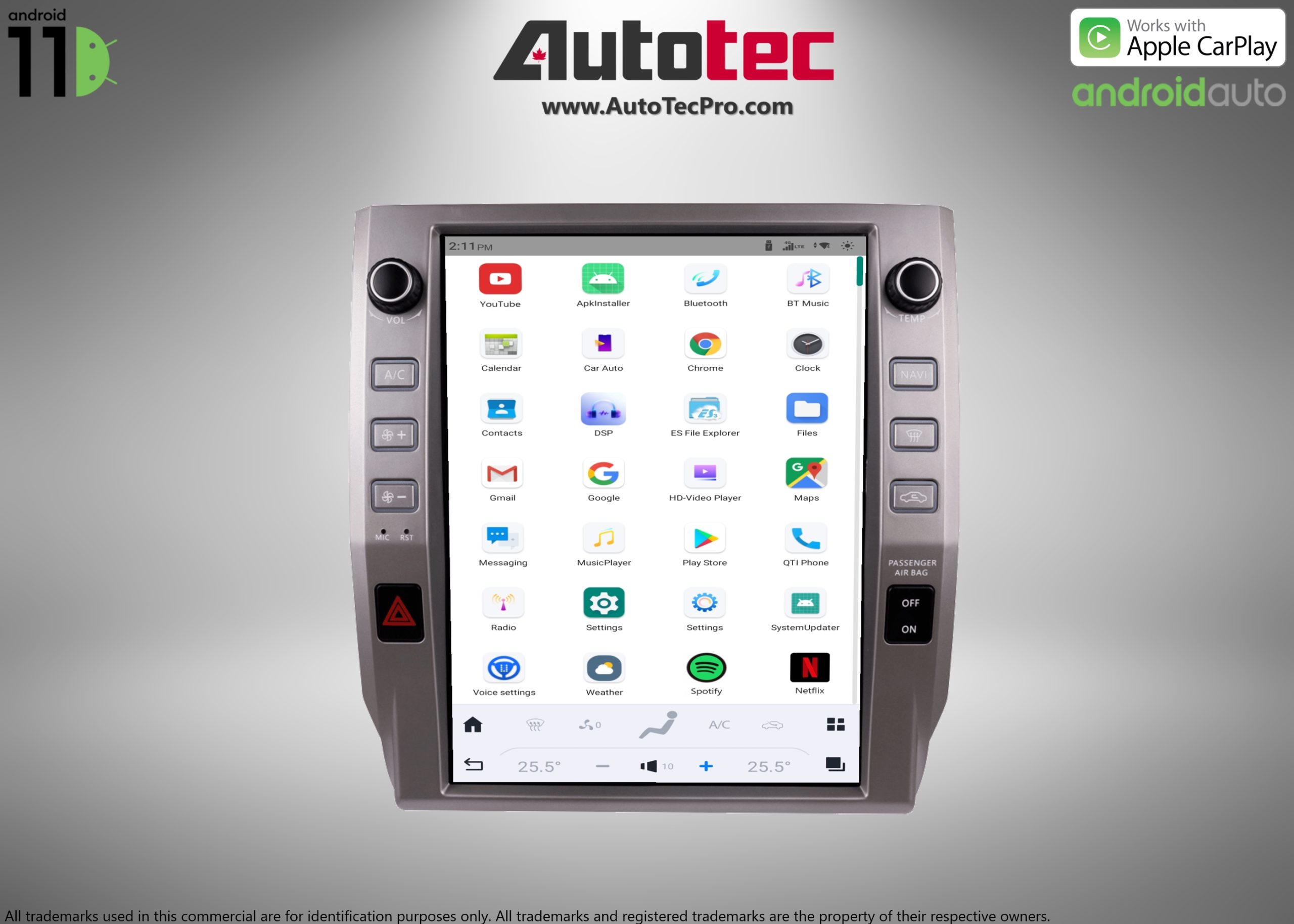 Toyota Tundra (2014 – 2020) 12.1″ HD Touch-Screen Android Navigation System | Android 11 | GPS | BT | WiFi | Camera | CarPlay