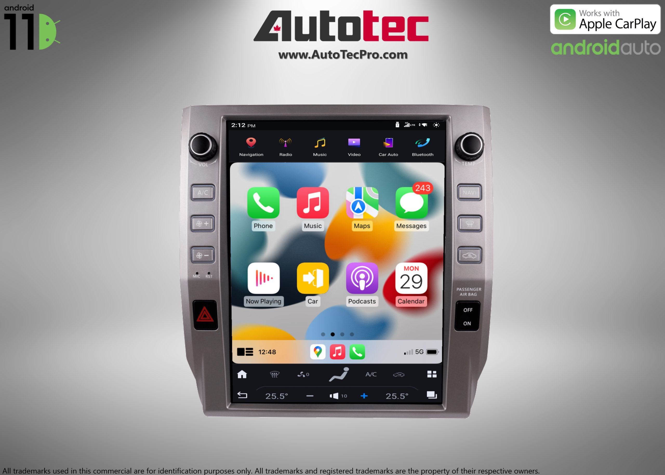 Toyota Tundra (2014 – 2020) 12.1″ HD Touch-Screen Android Navigation System | Android 11 | GPS | BT | WiFi | Camera | CarPlay