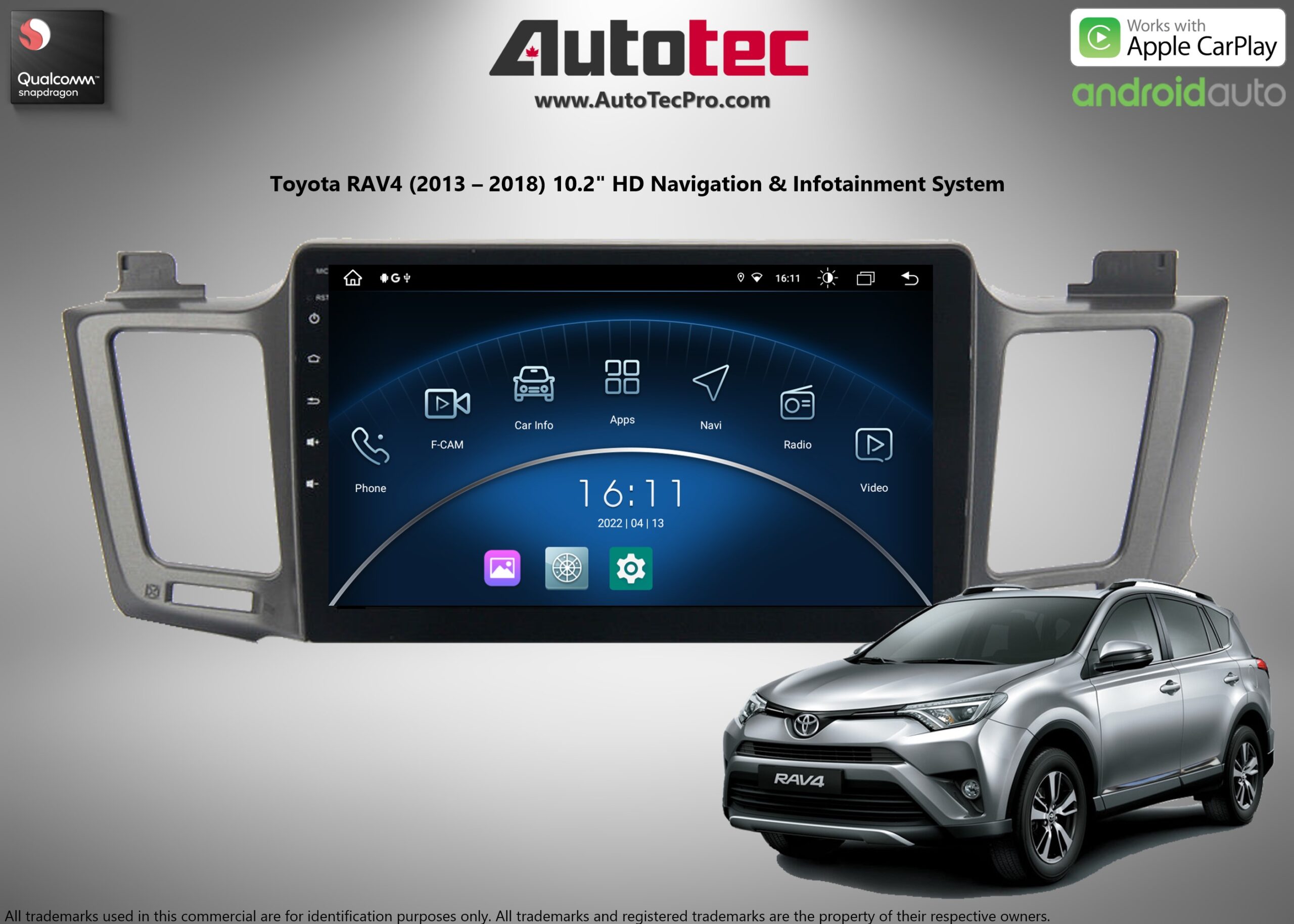 Toyota RAV4 (2013 – 2018) 10.2″ HD Touch-Screen Android Navigation System | Android 13 | GPS | BT | Wifi | Camera | CarPlay | 4G LTE