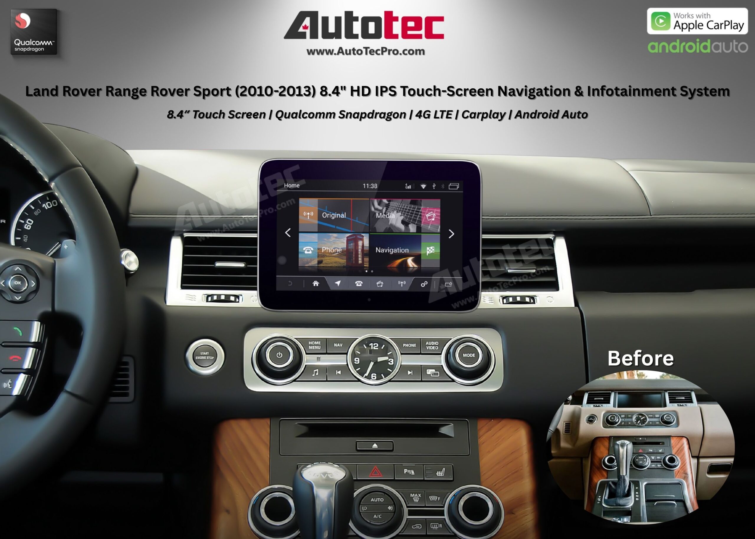 Land Rover Range Rover Sport (2010-2013) 8.4″ HD IPS Touch-Screen Navigation & Infotainment System | Android 13 | GPS | BT | Wifi | CarPlay | Denso | 4G LTE