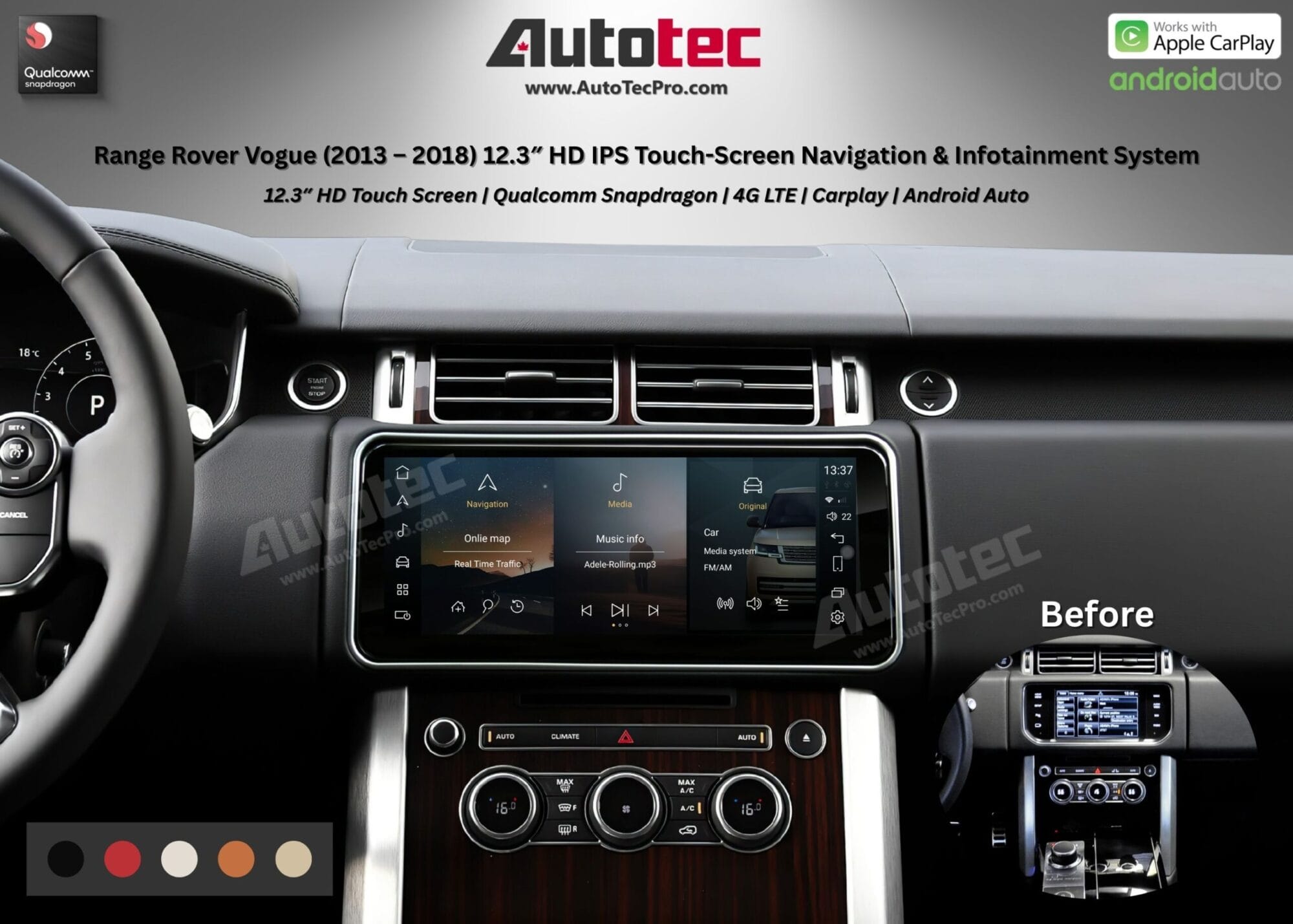 Land Rover Range Rover Vogue (2013 – 2018) 12.3″ HD IPS Touch-Screen Navigation & Infotainment System | Android 14 | GPS | BT | Wifi | CarPlay | Bosch | Harman | 4G LTE