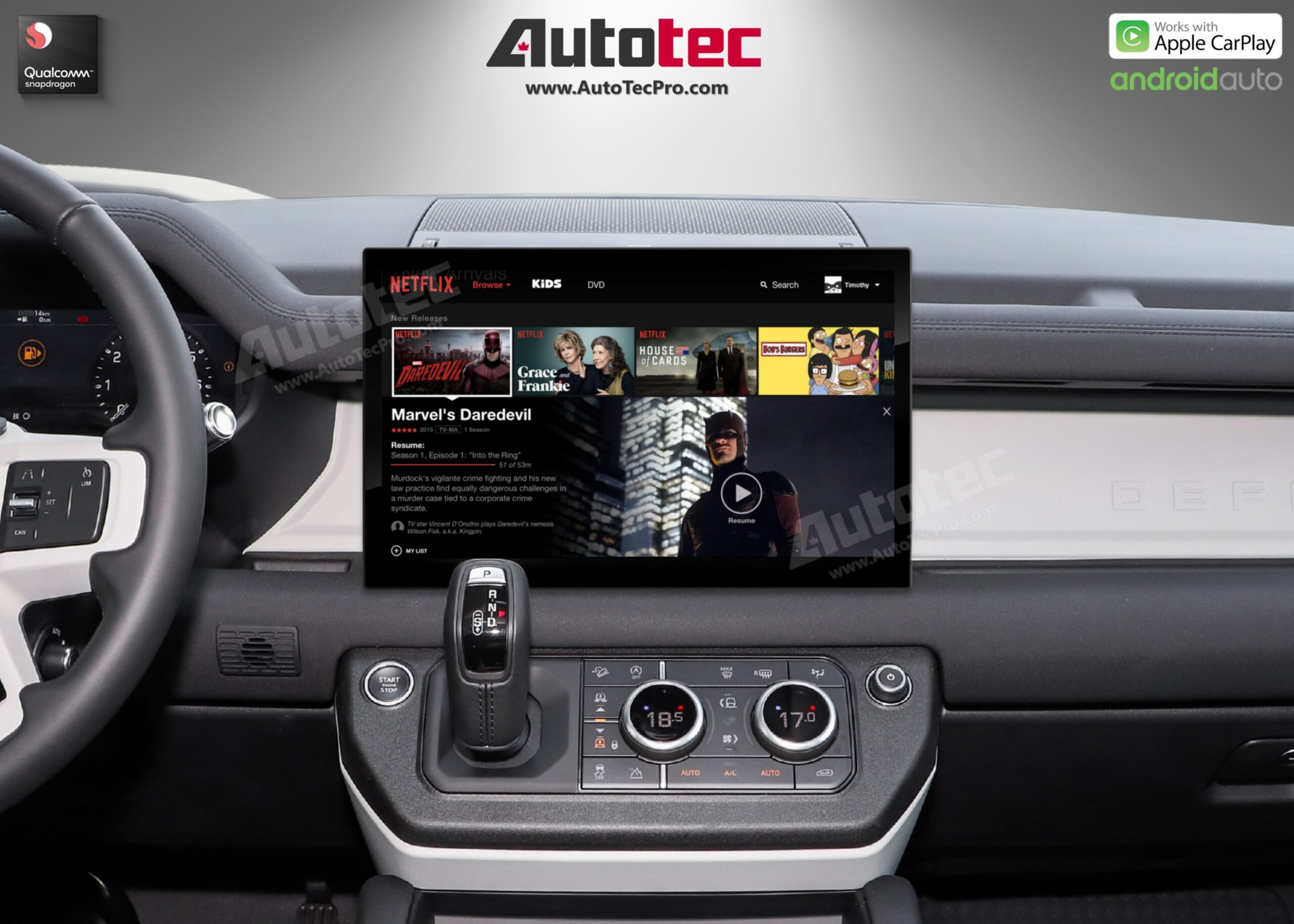 Land Rover Defender (2018 – 2024) 13.3″ HD IPS Touch-Screen Navigation & Infotainment System | Android 13 | GPS | BT | Wifi | CarPlay | PIVI | 4G LTE