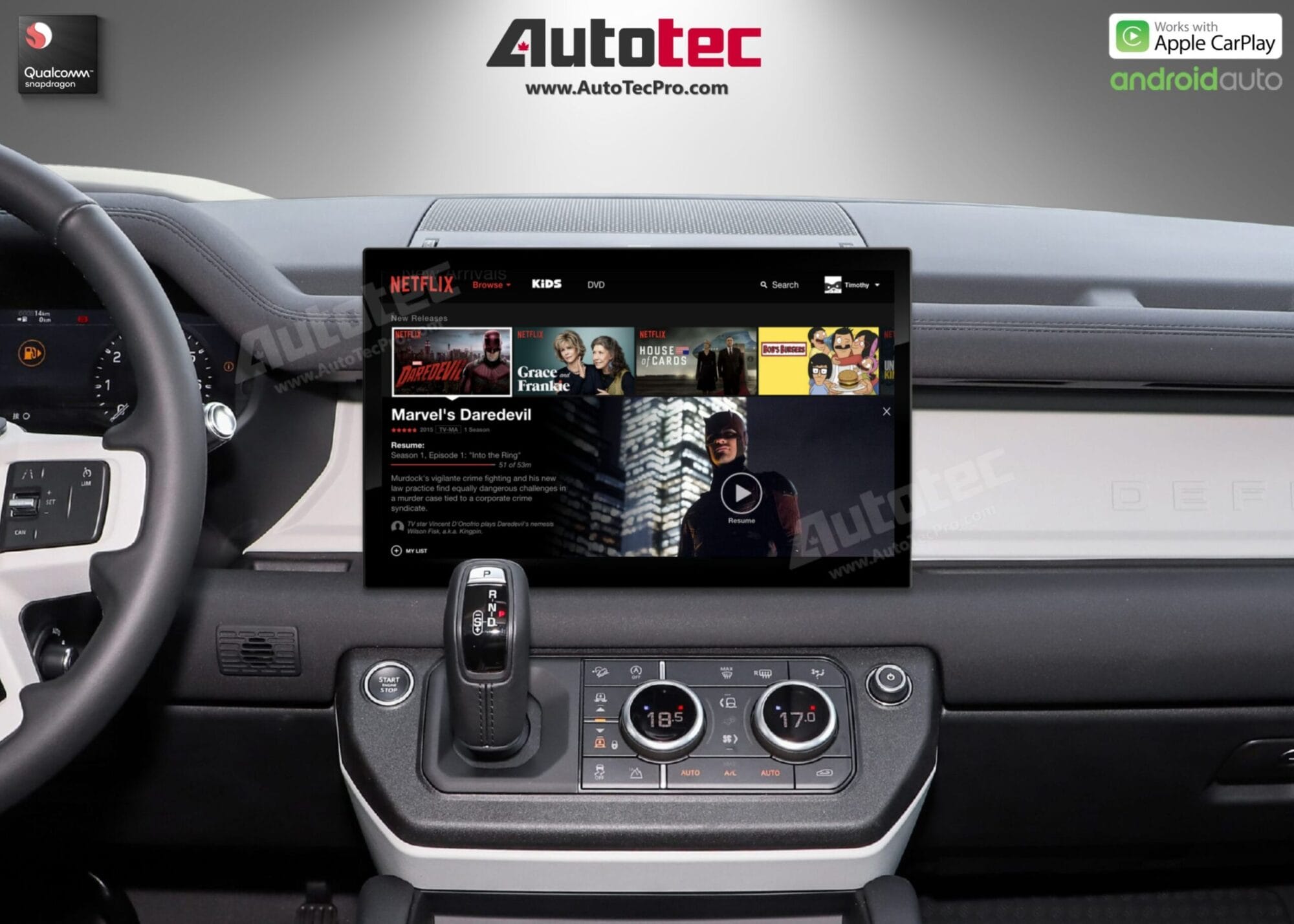 Land Rover Defender (2018 – 2024) 13.3″ HD IPS Touch-Screen Navigation & Infotainment System | Android 14 | GPS | BT | Wifi | CarPlay | PIVI | 4G LTE