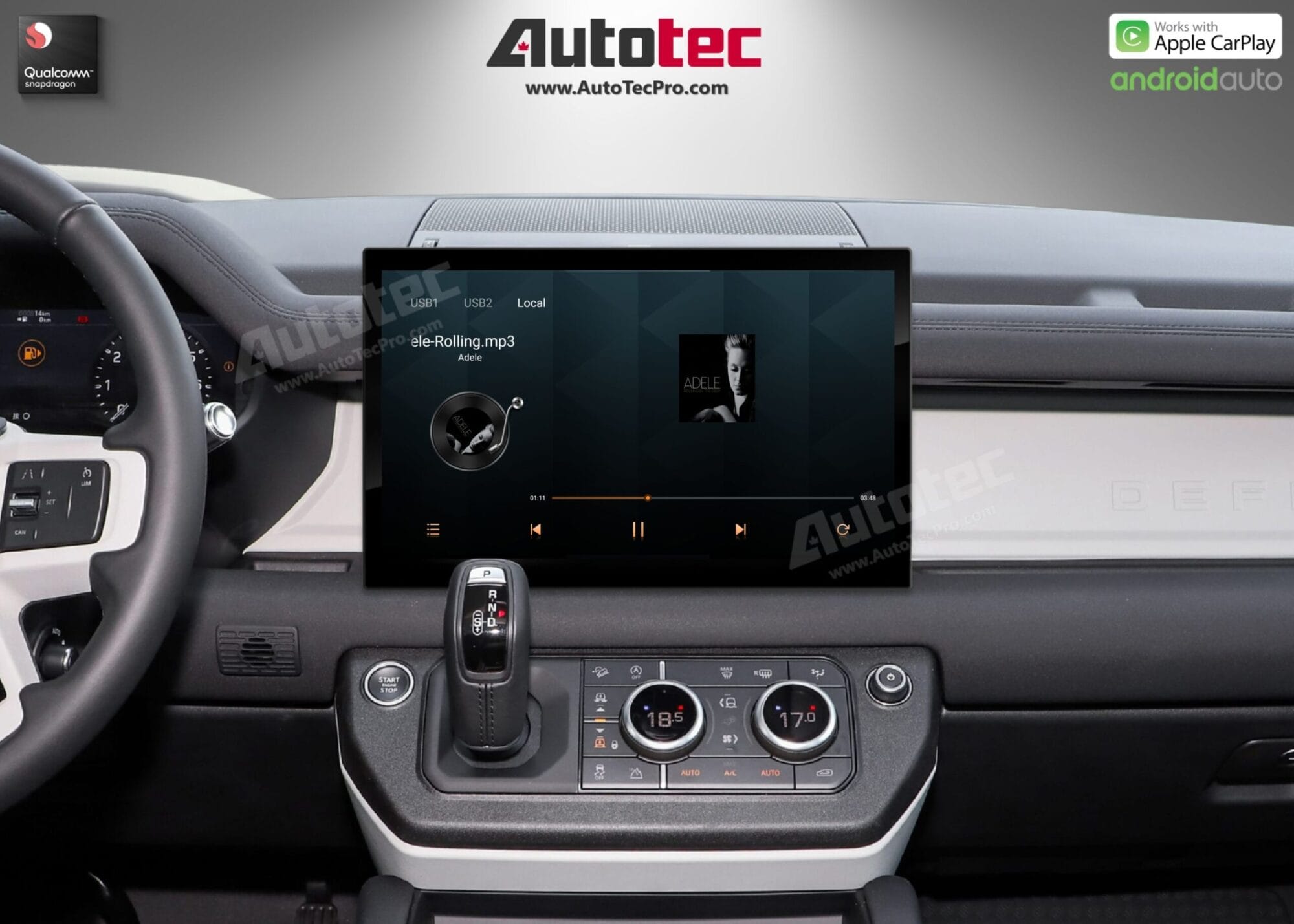 Land Rover Defender (2018 – 2024) 13.3″ HD IPS Touch-Screen Navigation & Infotainment System | Android 14 | GPS | BT | Wifi | CarPlay | PIVI | 4G LTE