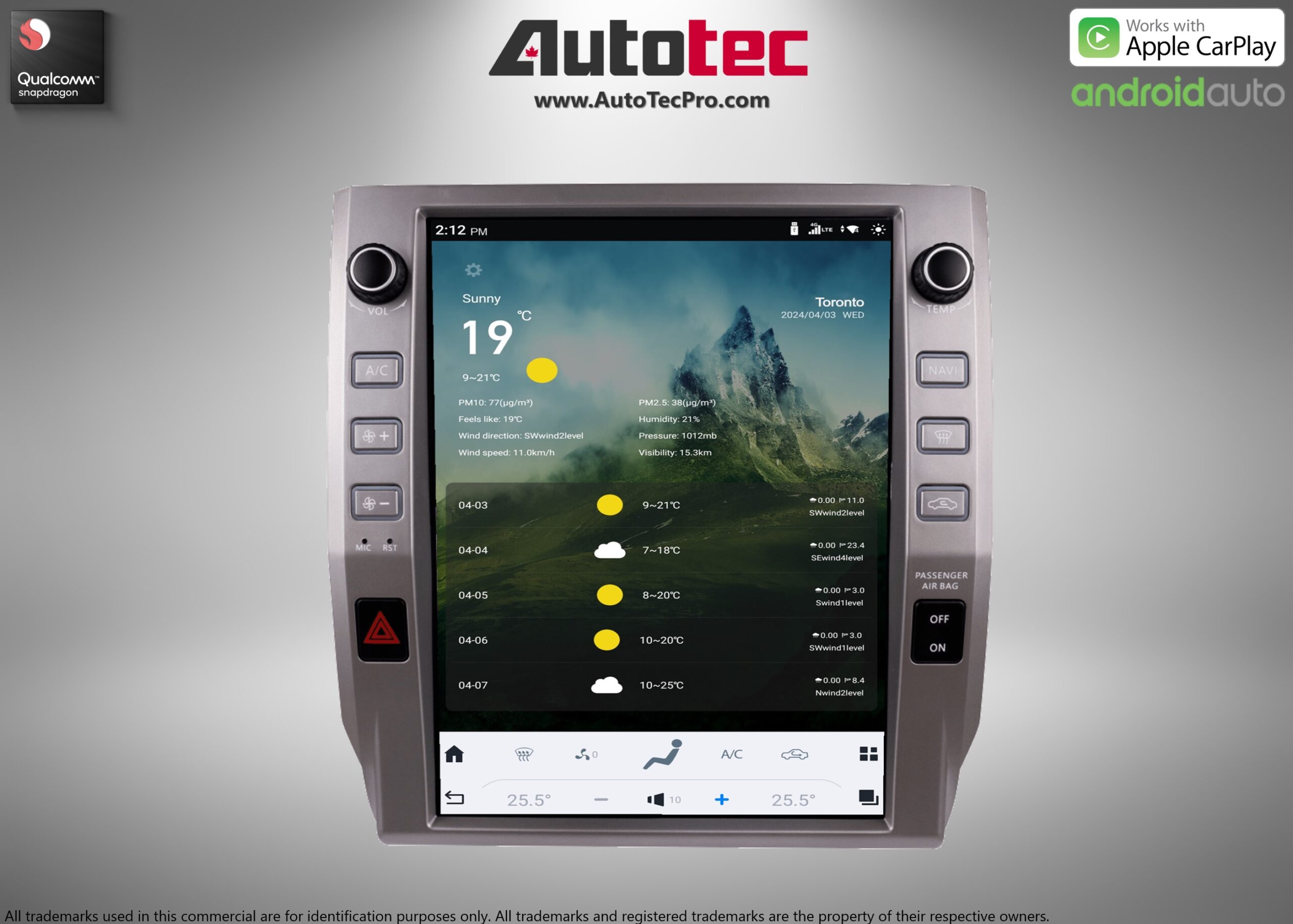 Toyota Tundra (2014 – 2021) 12.1″ HD Touch-Screen Android Navigation System | Android 13 | GPS | BT | WiFi | Camera | CarPlay