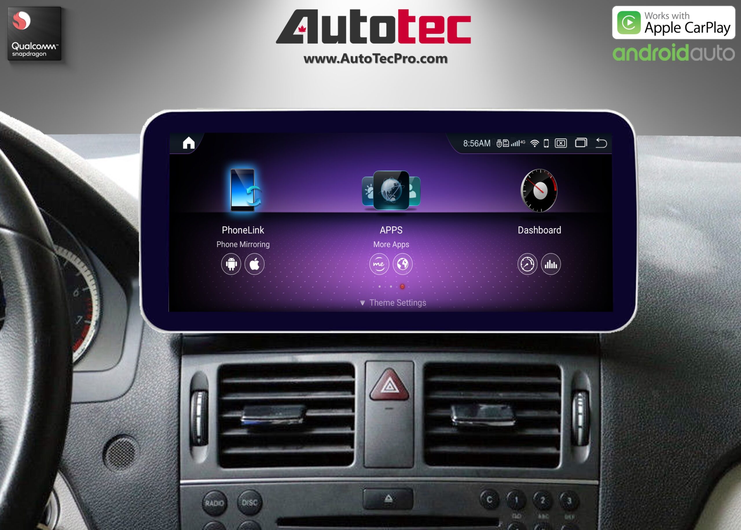 Mercedes-Benz C-Class (2007-2011 | W204) Direct-Fit 10.25″ / 12.3″ HD IPS Touch-Screen Android Navigation System | Android 14 | GPS | BT | Wifi | 4G LTE | Camera | CarPlay