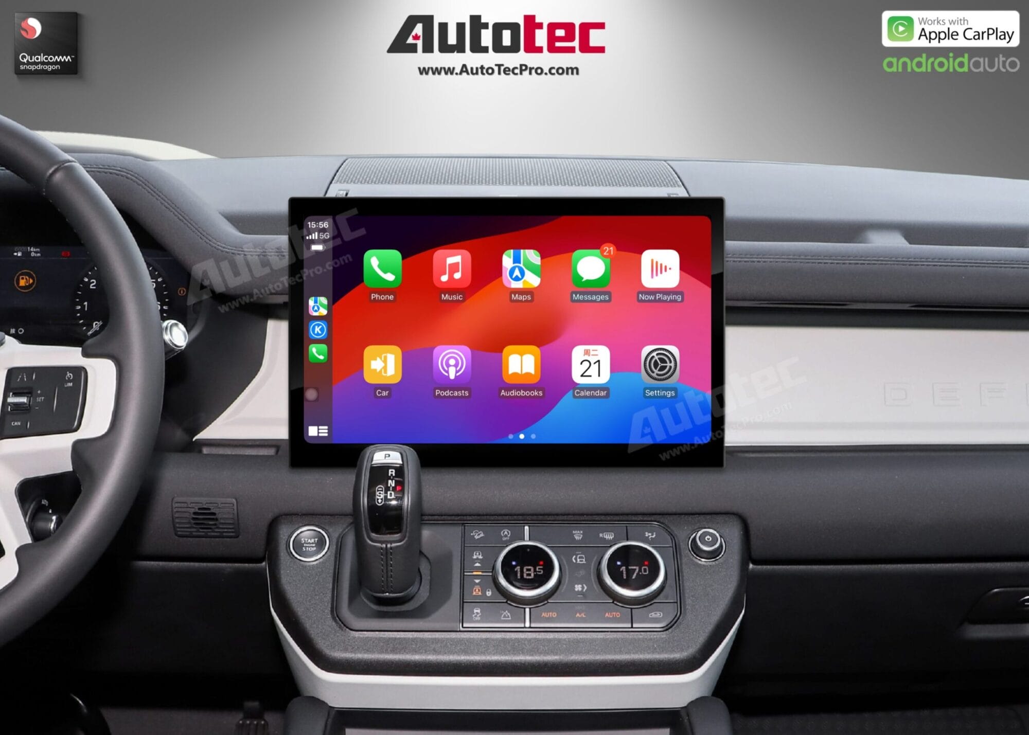 Land Rover Defender (2018 – 2024) 13.3″ HD IPS Touch-Screen Navigation & Infotainment System | Android 14 | GPS | BT | Wifi | CarPlay | PIVI | 4G LTE