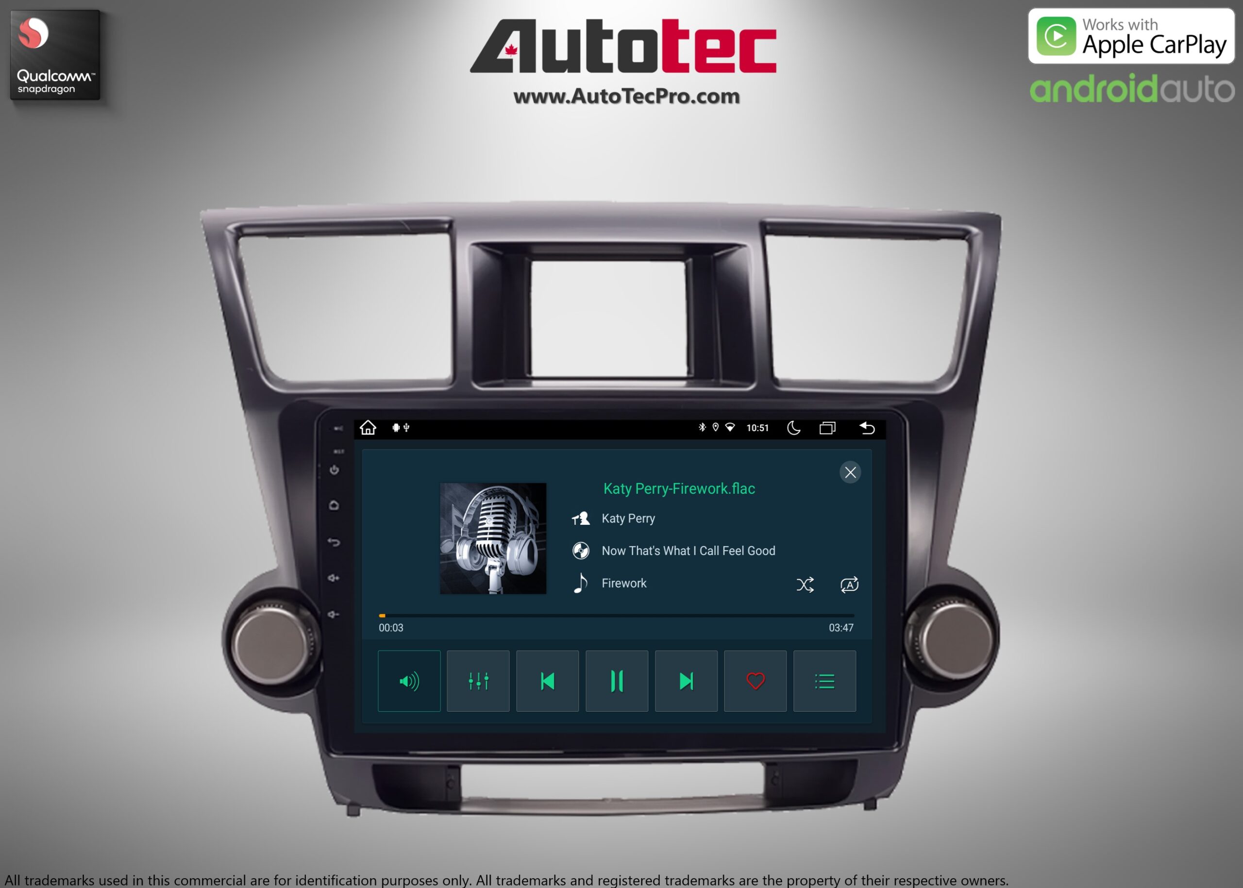 Toyota Highlander (2008 – 2013) 10.1″ HD Touch-Screen Android Navigation System | Android 13 | GPS | BT | WiFi | Camera | CarPlay