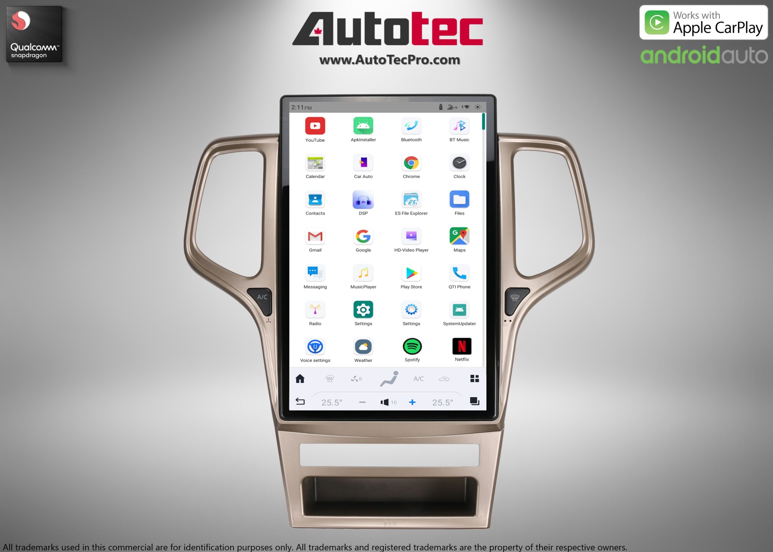 Jeep Grand Cherokee (2011 – 2013) 14.4″ IPS QHD 2K Touch-Screen Android Navigation System | Android 13 | GPS | BT | Wifi | CarPlay | Android Auto | 4G LTE