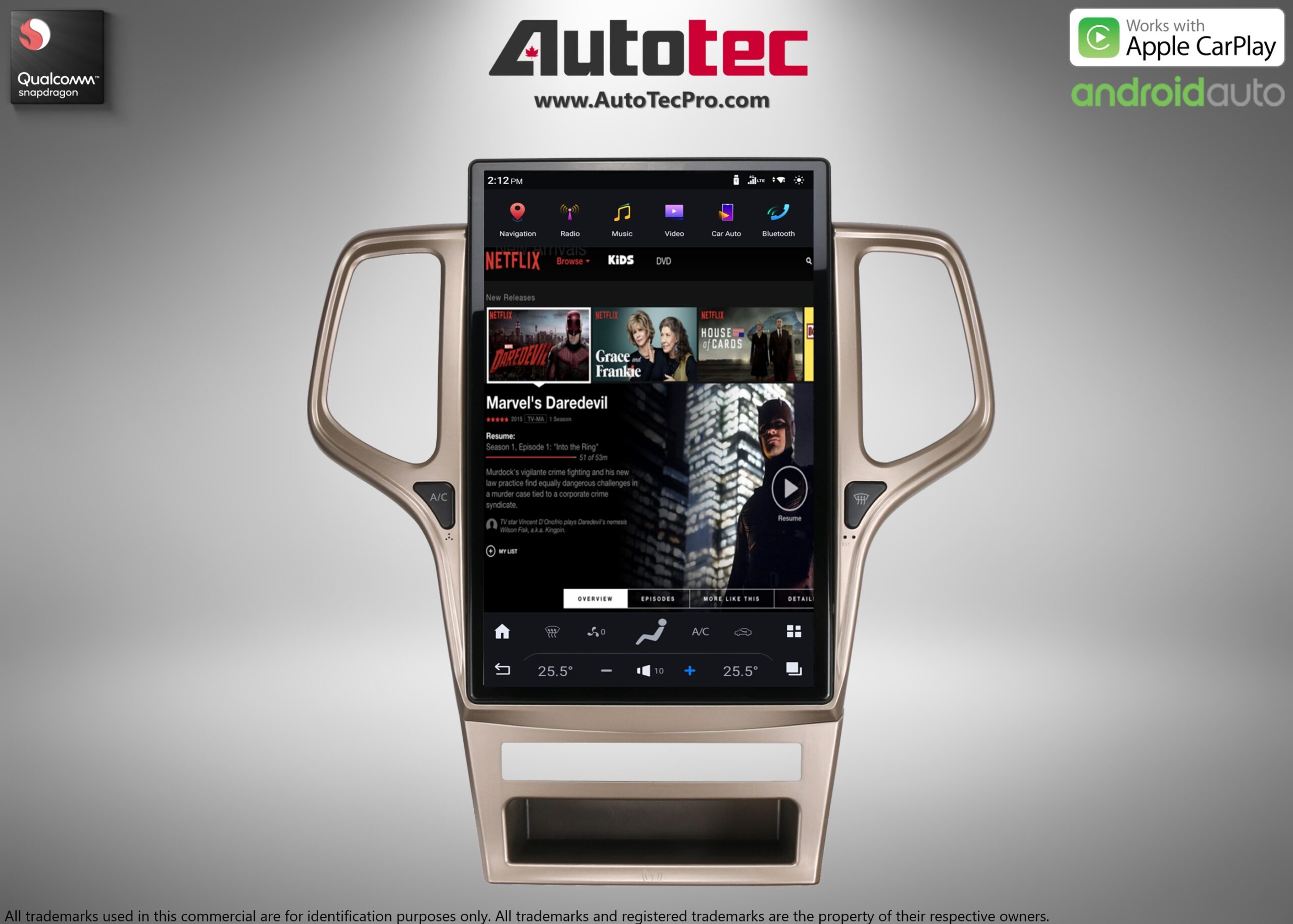 Jeep Grand Cherokee (2011 – 2013) 14.4″ IPS QHD 2K Touch-Screen Android Navigation System | Android 13 | GPS | BT | Wifi | CarPlay | Android Auto | 4G LTE