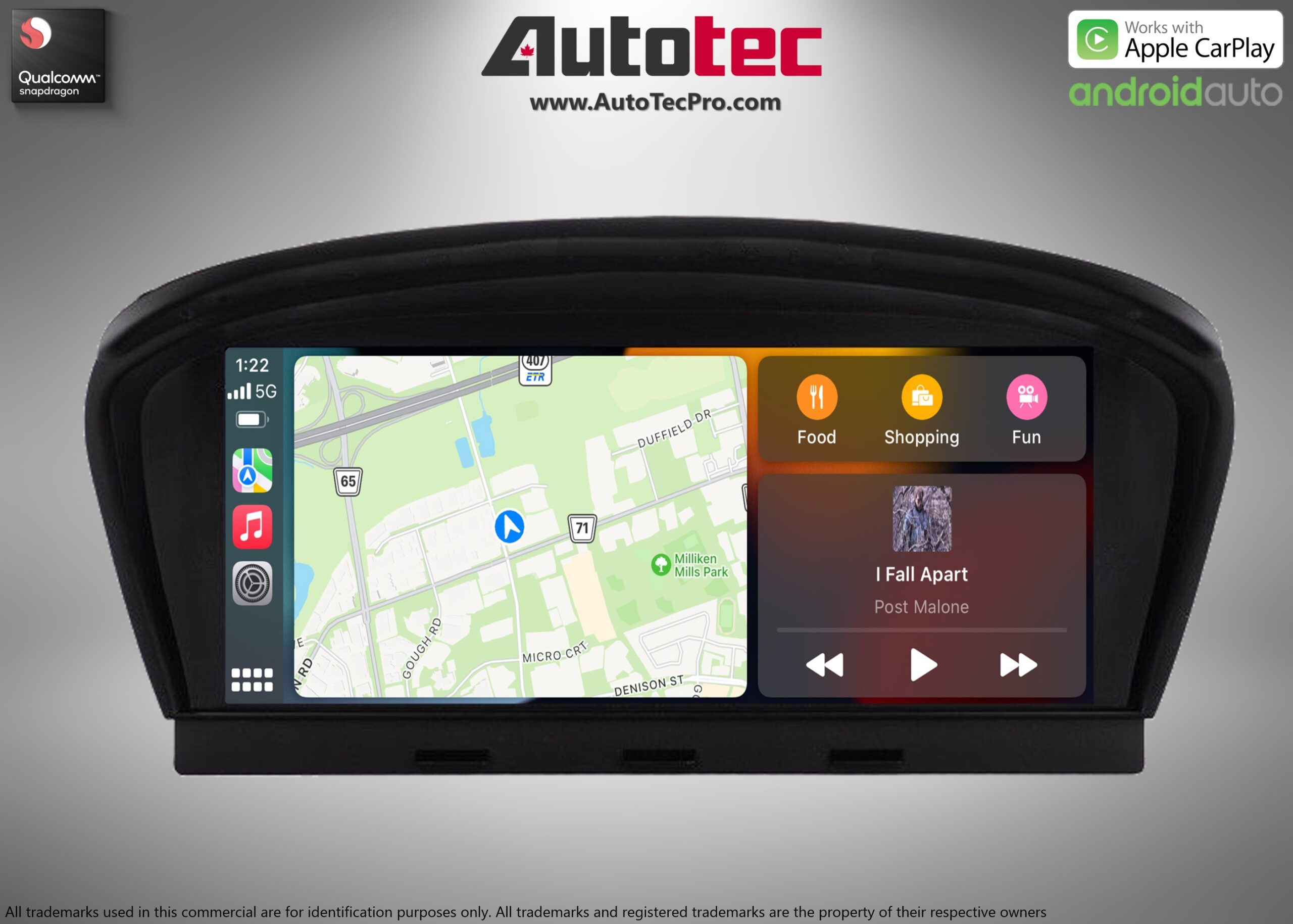 BMW 5 Series (2003 – 2010) E60 OEM FIT 8.8″ HD Touch-Screen Android Navigation System | Android 14 | GPS | BT | Wifi | Camera | CarPlay