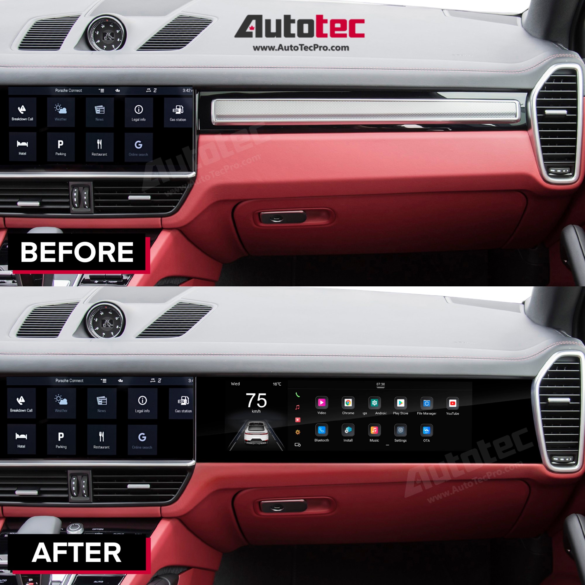 Porsche Cayenne (2017 – 2023) 15″ HD IPS Passenger Side Display | Video In Motion | WiFi | 4G LTE | CarPlay | Android Auto | Plug & Play