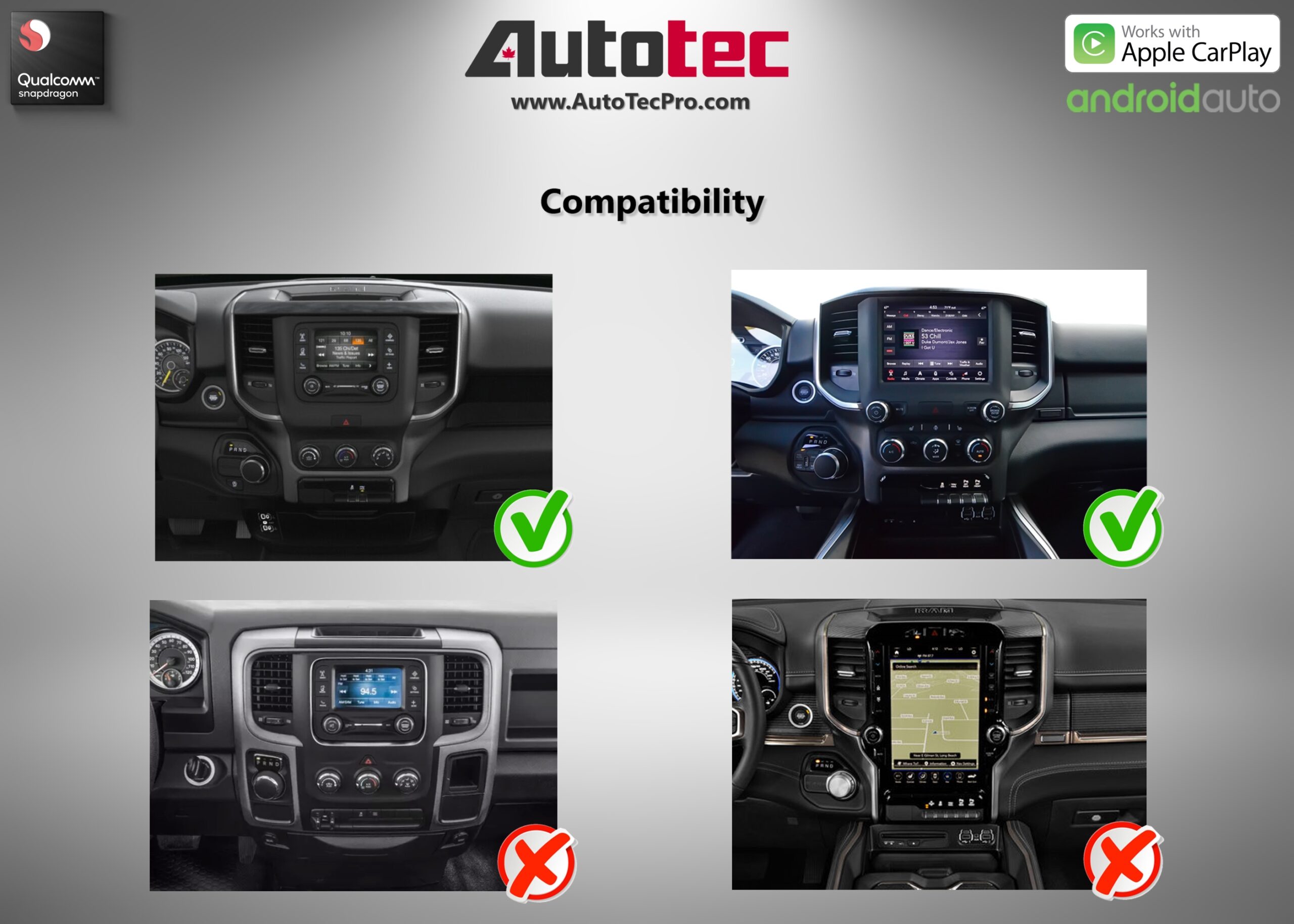 Dodge RAM (2019 – 2023) 12″ HD Tesla-Style Navigation & Infotainment System | Android 13 | GPS | BT | Wifi | CarPlay | 4G LTE