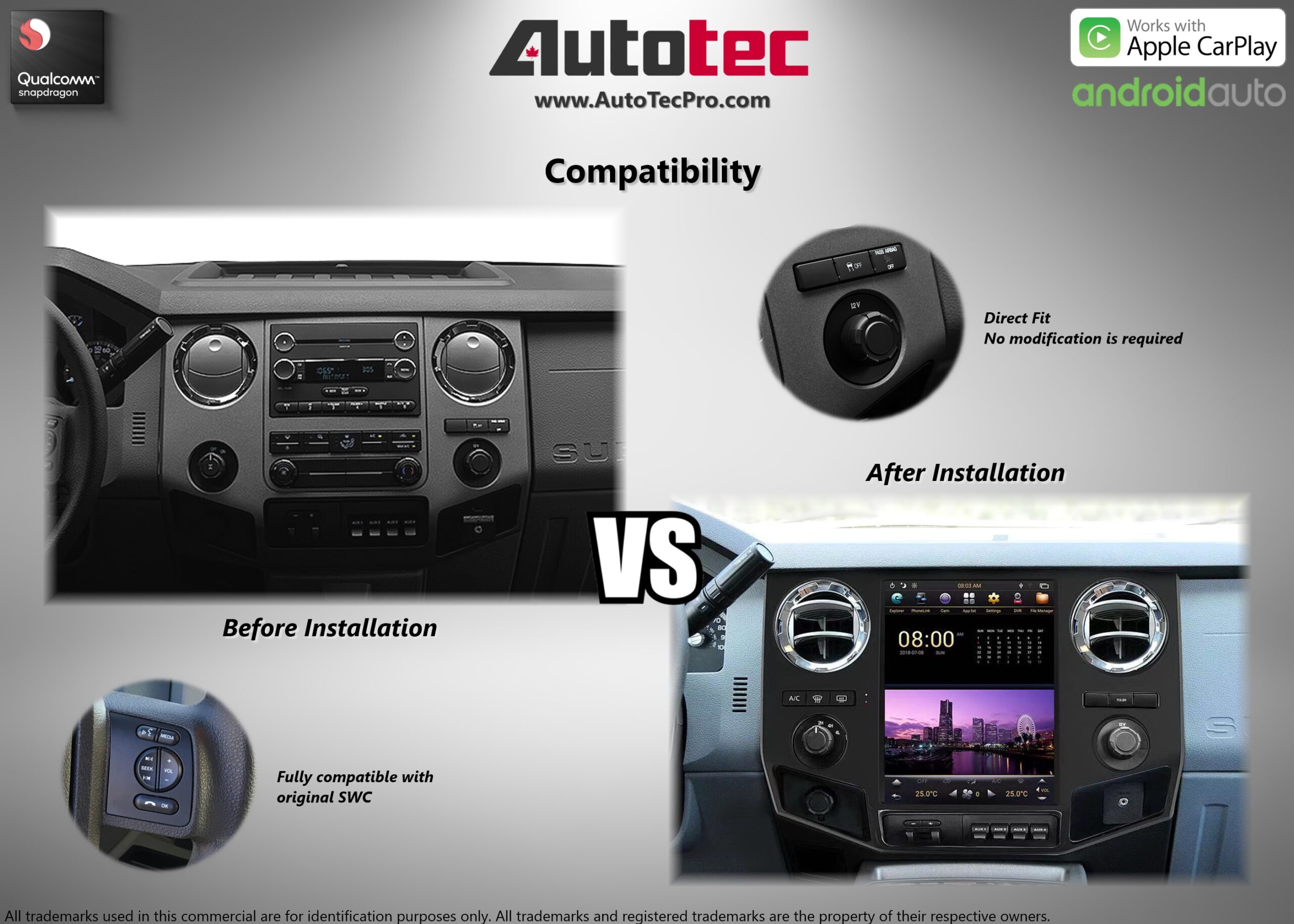 Ford F250 F350 (2009 – 2016) 12.1″ IPS HD Touch-Screen Navigation & Infotainment System | Android 13 | GPS | BT | Wifi | 4G LTE | CarPlay | Camera