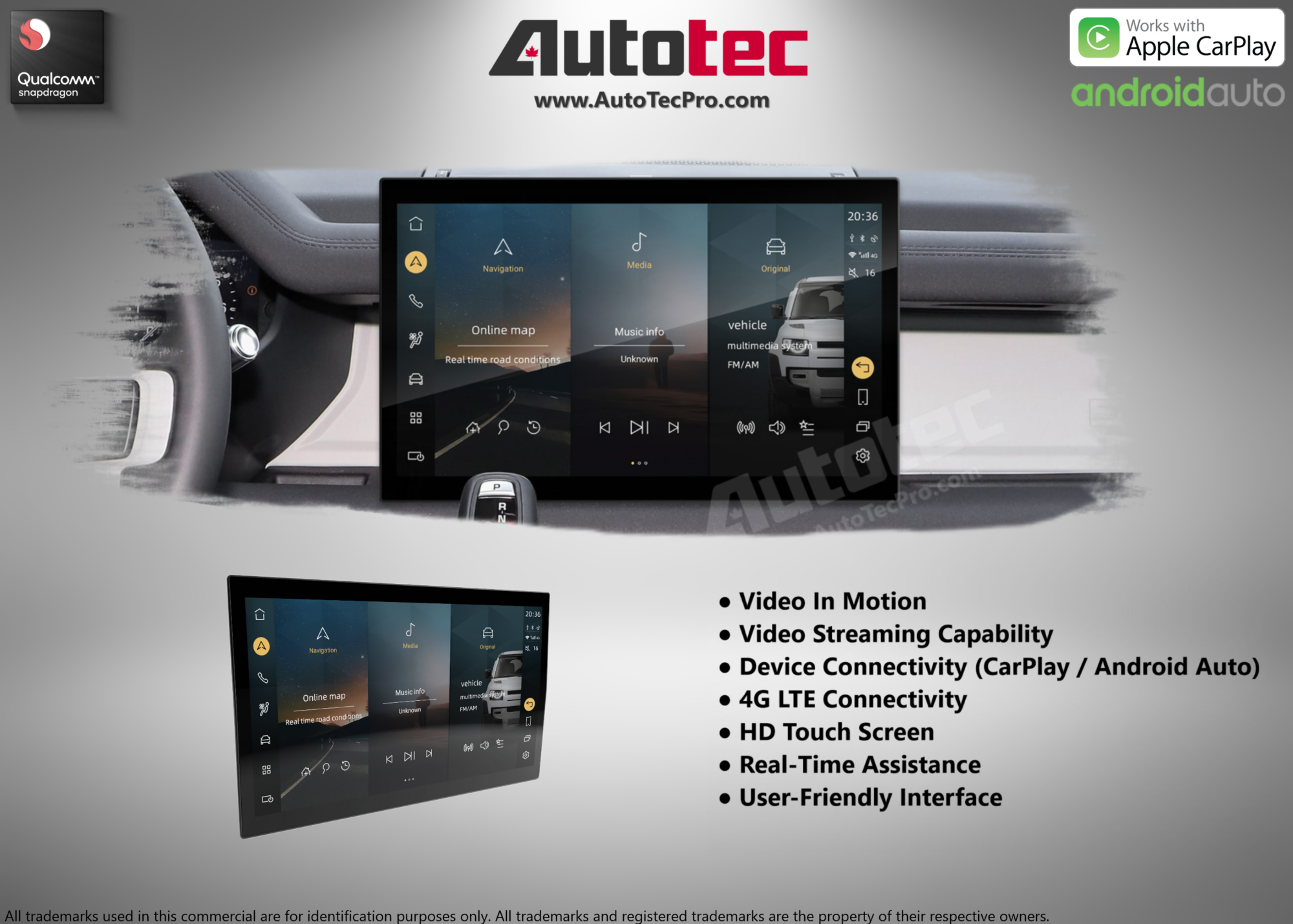 Land Rover Defender (2018 – 2024) 13.3″ HD IPS Touch-Screen Navigation & Infotainment System | Android 14 | GPS | BT | Wifi | CarPlay | PIVI | 4G LTE