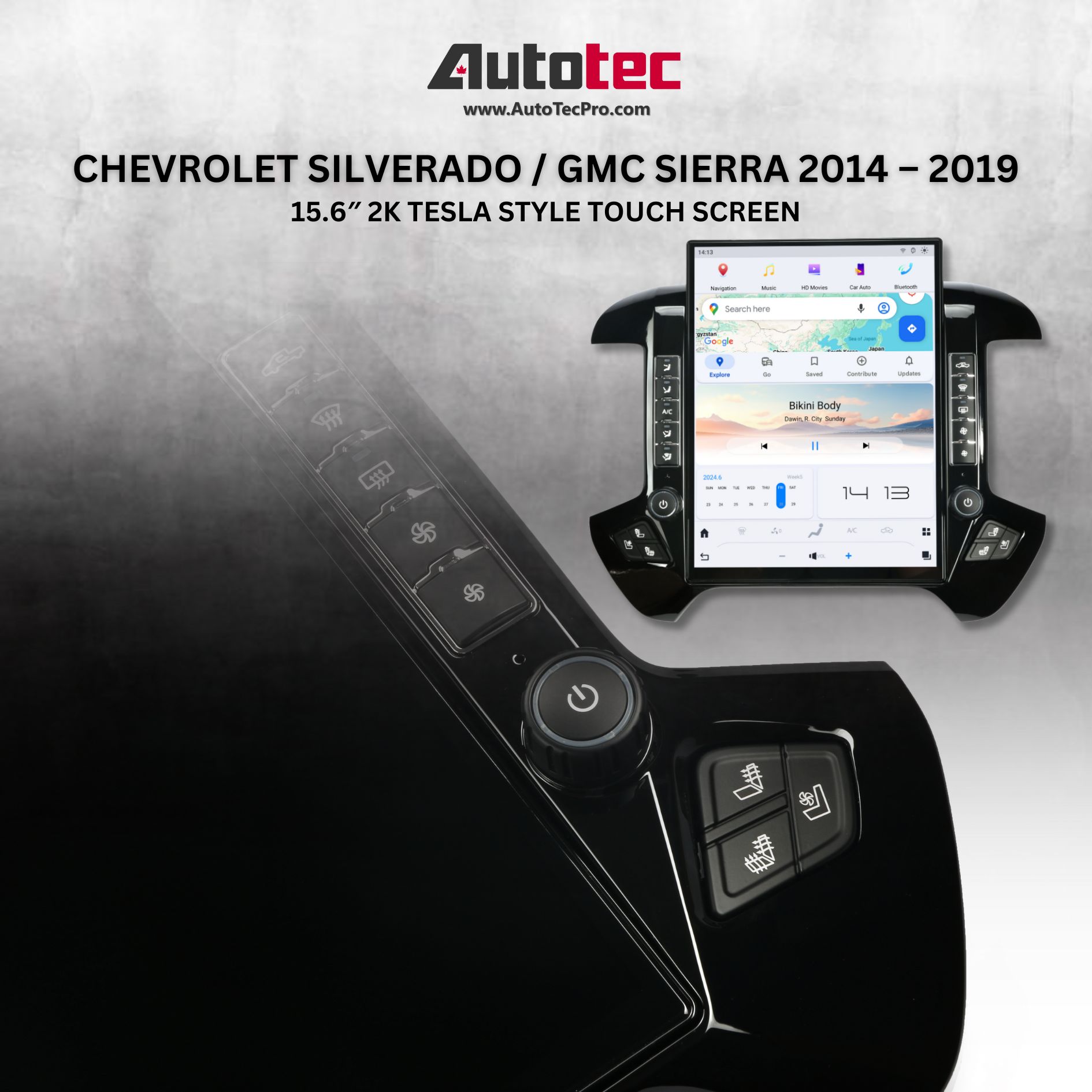 Chevrolet Silverado / GMC Sierra (2014 – 2019) 15.6″ IPS QHD 2K Touch-Screen Navigation & Infotainment System | Android 13 | GPS | BT | Wifi | CarPlay | Onstar | DSP | 4G LTE