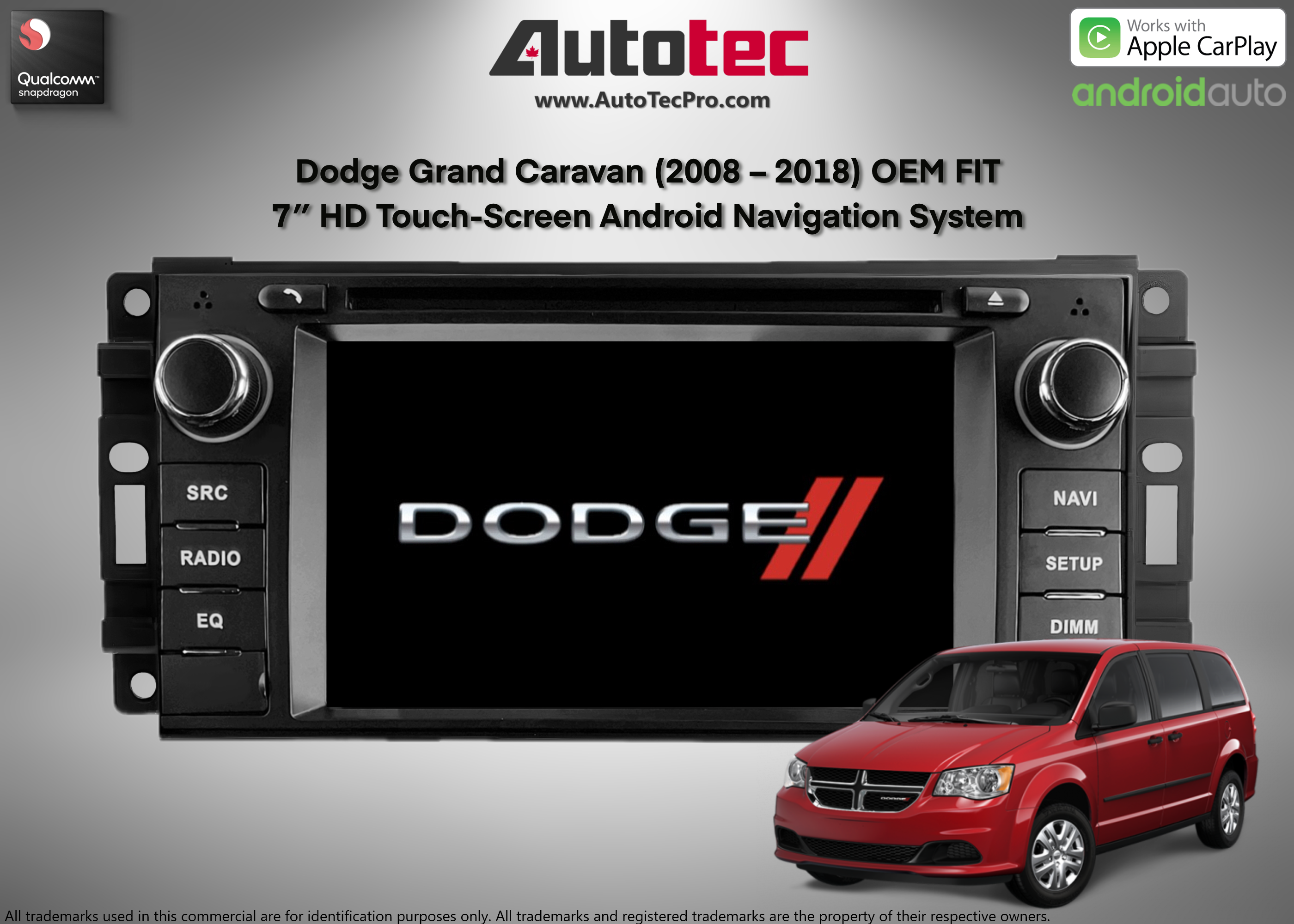 Dodge Grand Caravan (2008 – 2018) OEM FIT 7″ HD Touch-Screen Android Navigation System | Android 14 | GPS | BT | Wifi | CarPlay | Camera