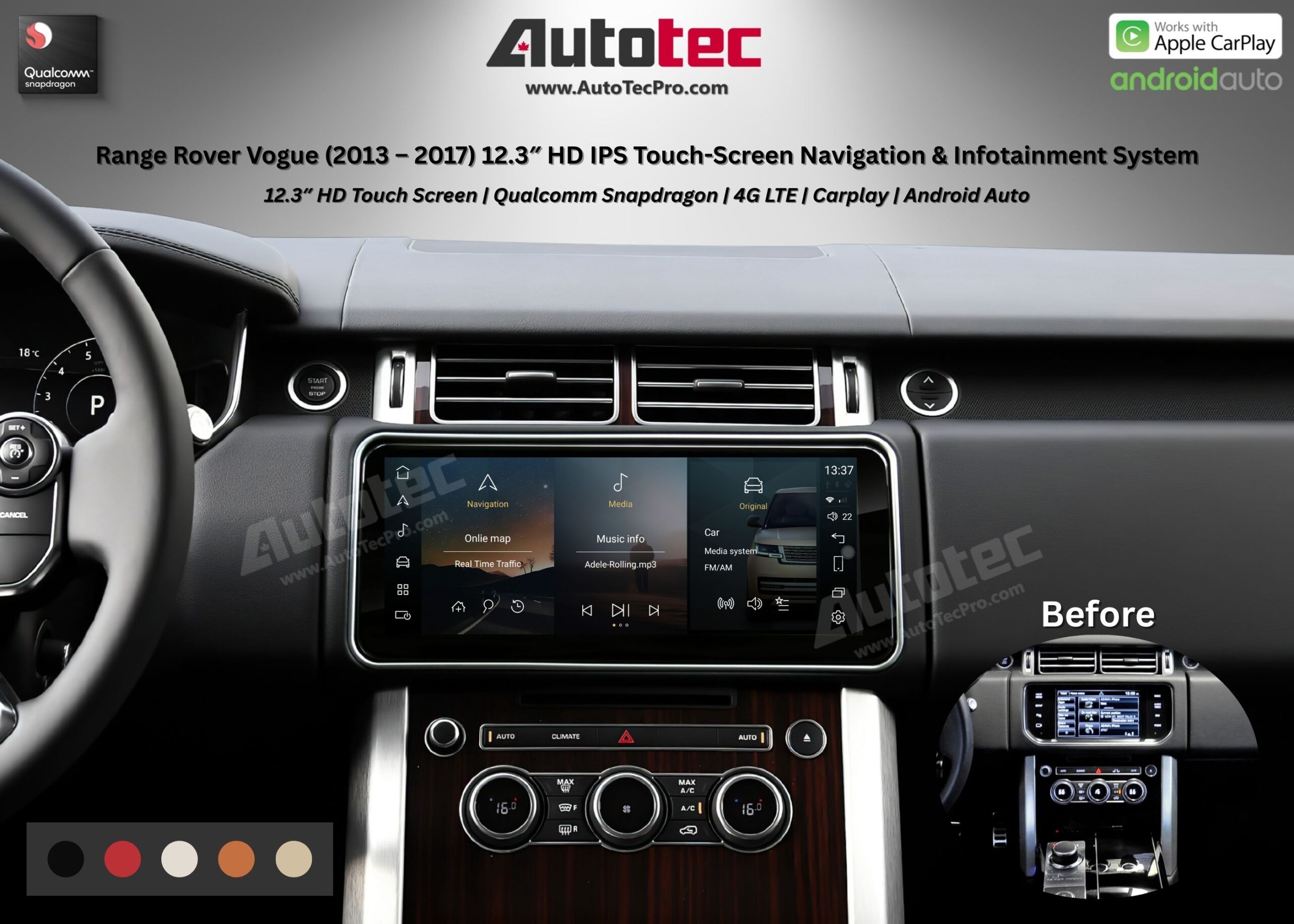 Land Rover Range Rover Vogue (2013 – 2017) 12.3″ HD IPS Touch-Screen Navigation & Infotainment System | Android 13 | GPS | BT | Wifi | CarPlay | Bosch | Harman | 4G LTE