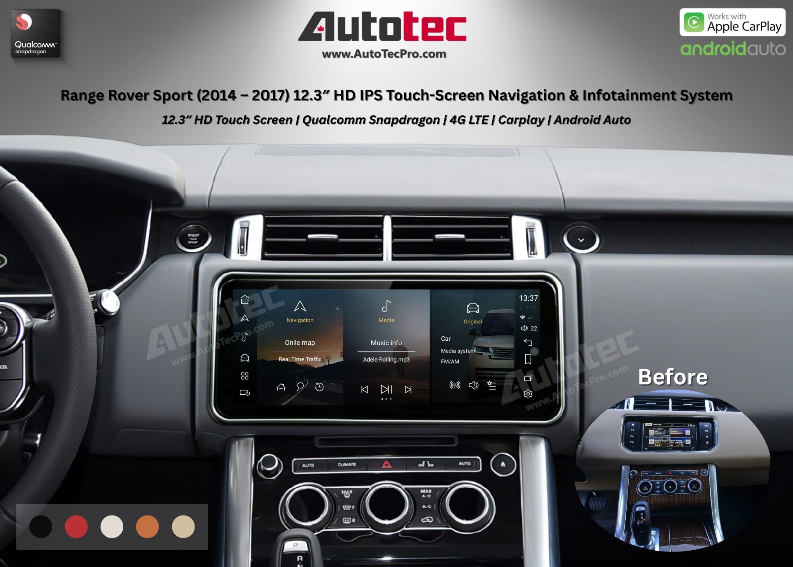 Land Rover Range Rover Sport (2014 – 2017) 12.3″ HD IPS Touch-Screen Navigation & Infotainment System | Android 13 | GPS | BT | Wifi | CarPlay | Bosch | Harman | 4G LTE