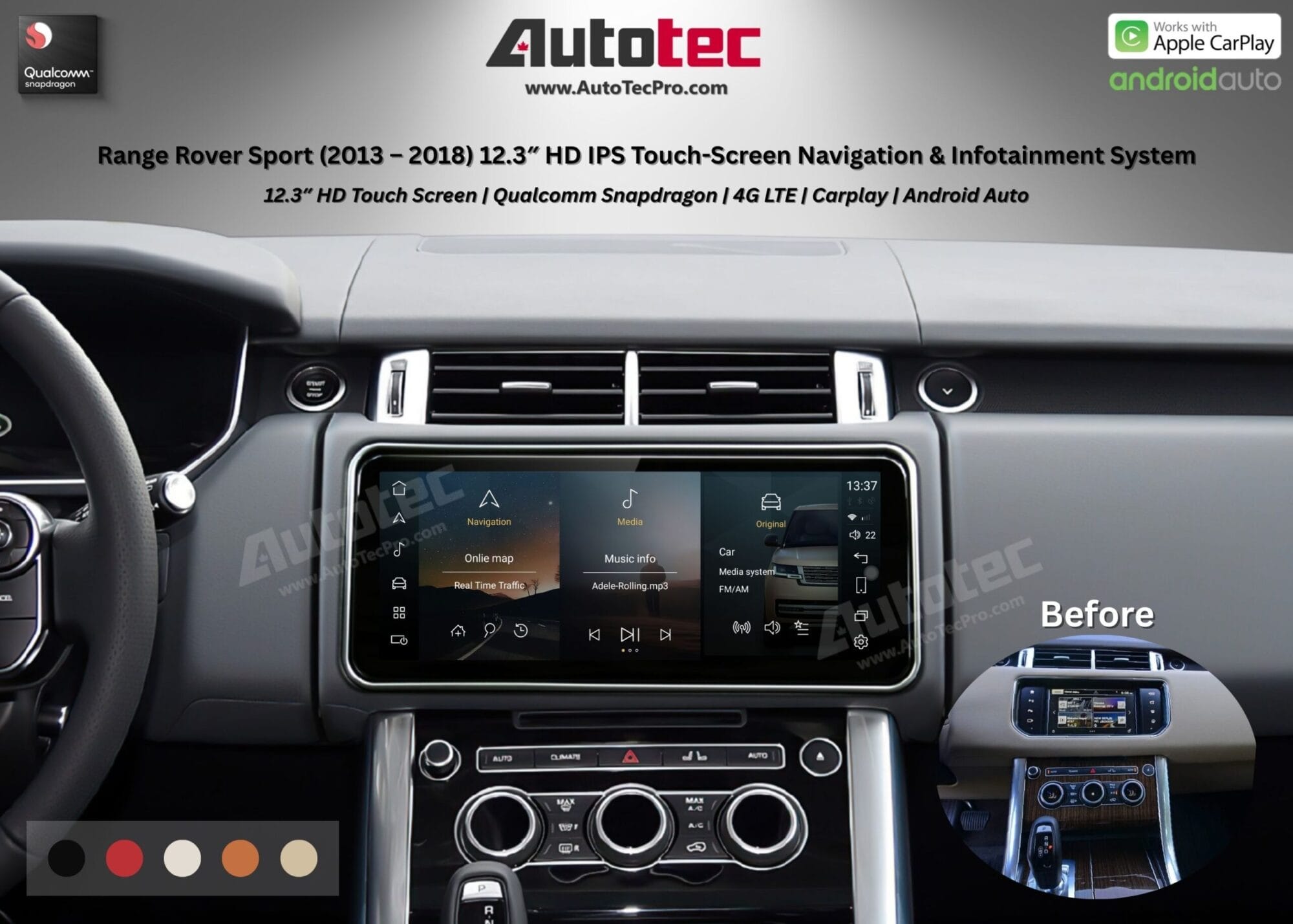 Land Rover Range Rover Sport (2013 – 2018) 12.3″ HD IPS Touch-Screen Navigation & Infotainment System | Android 14 | GPS | BT | Wifi | CarPlay | Bosch | Harman | 4G LTE