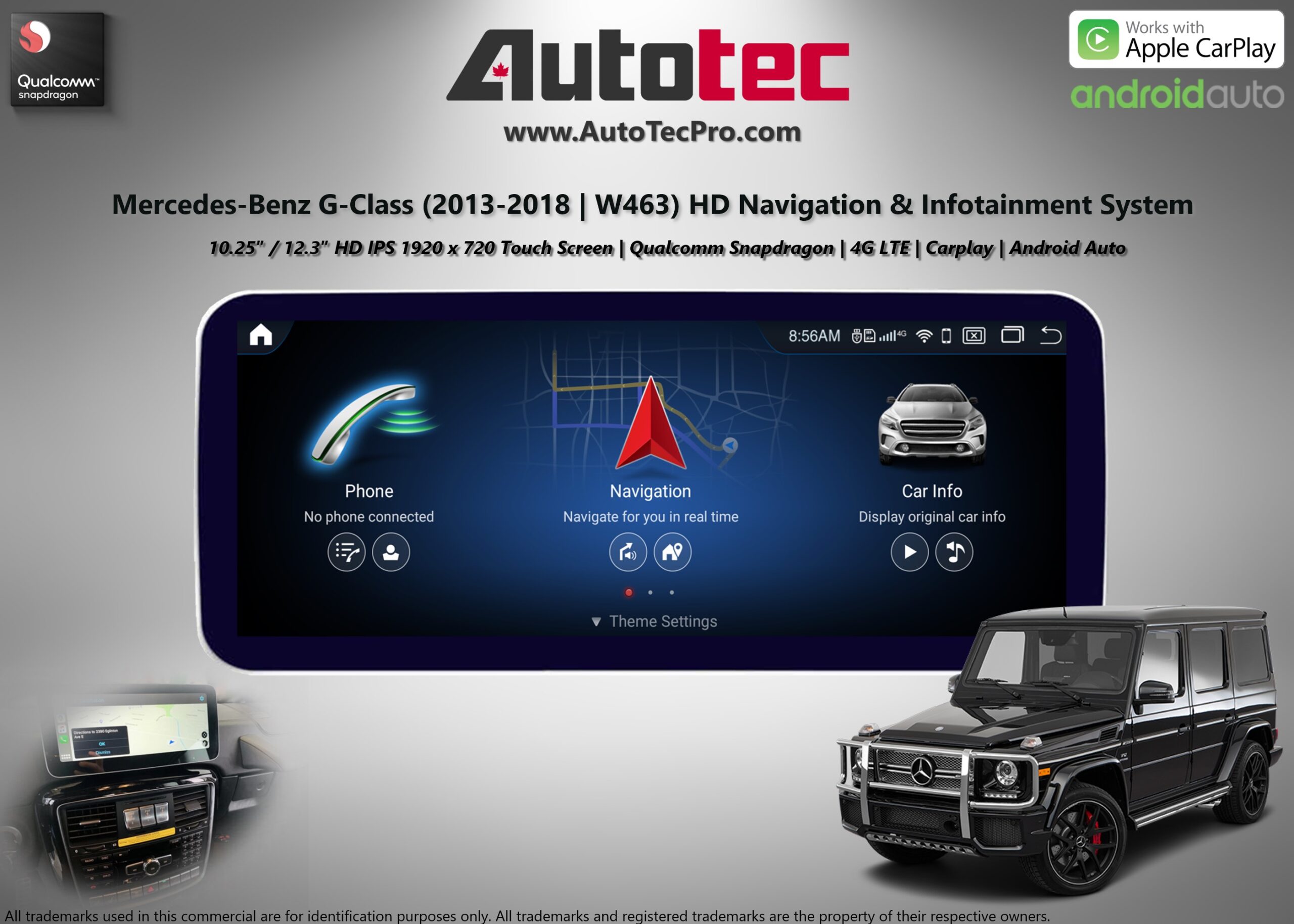 Mercedes-Benz G-Class (2013-2018 | W463) Direct-Fit 10.25″ / 12.3″ HD IPS Touch-Screen Android Navigation System | Android 13 | GPS | BT | Wifi | 4G LTE | CarPlay