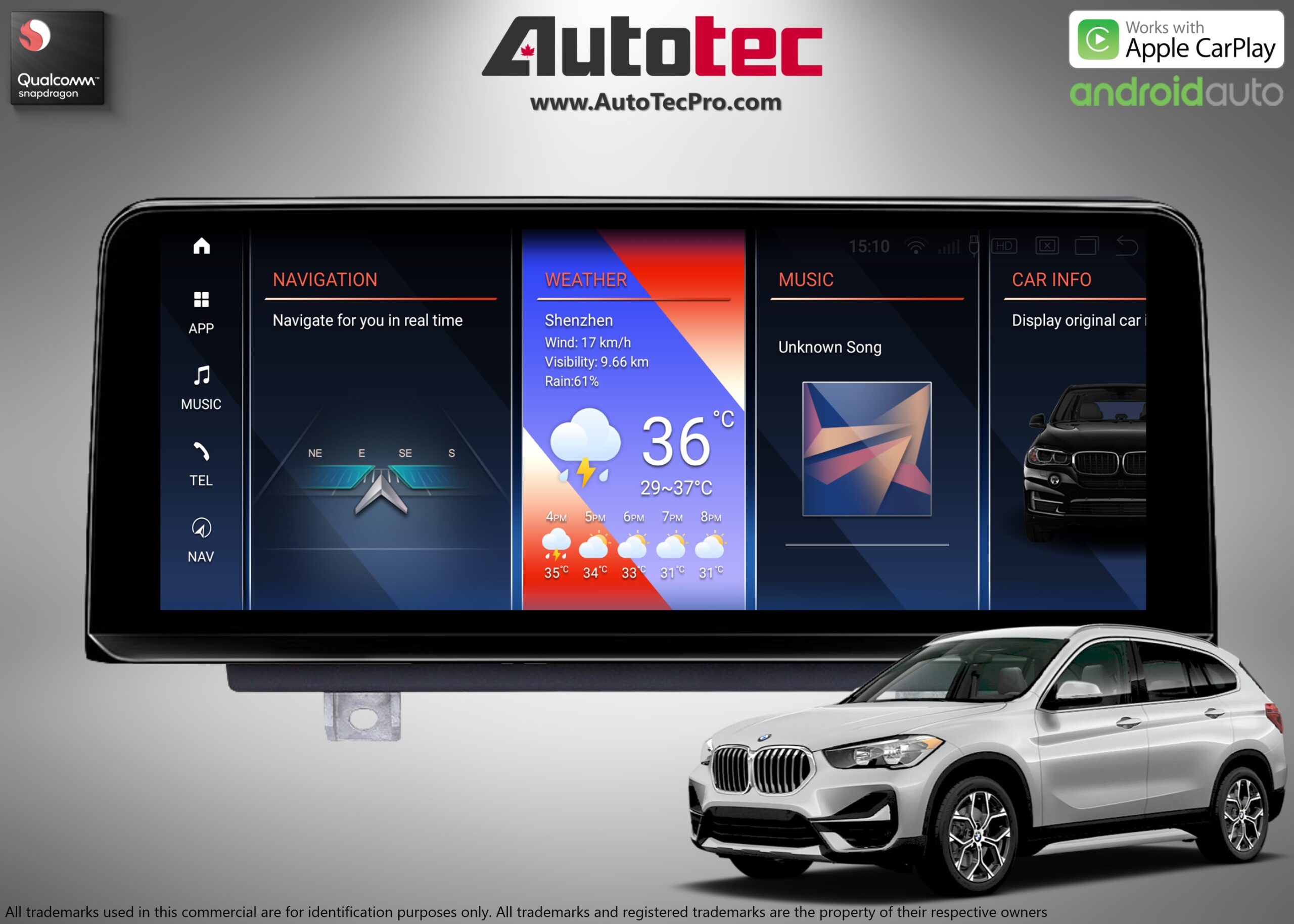 BMW X1 (2016 – 2018) F48 OEM FIT 10.25″HD Touch-Screen Android Navigation System | Android 14 | GPS | BT | Wifi | Camera | CarPlay