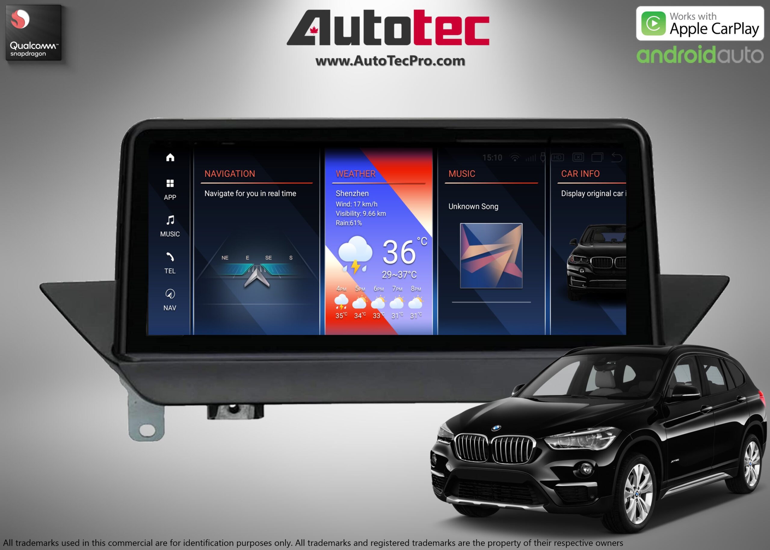 BMW X1 (2009 – 2015) E84 OEM FIT 10.25″ HD Touch-Screen Android Navigation System | Android 14 | GPS | BT | Wifi | Camera | CarPlay