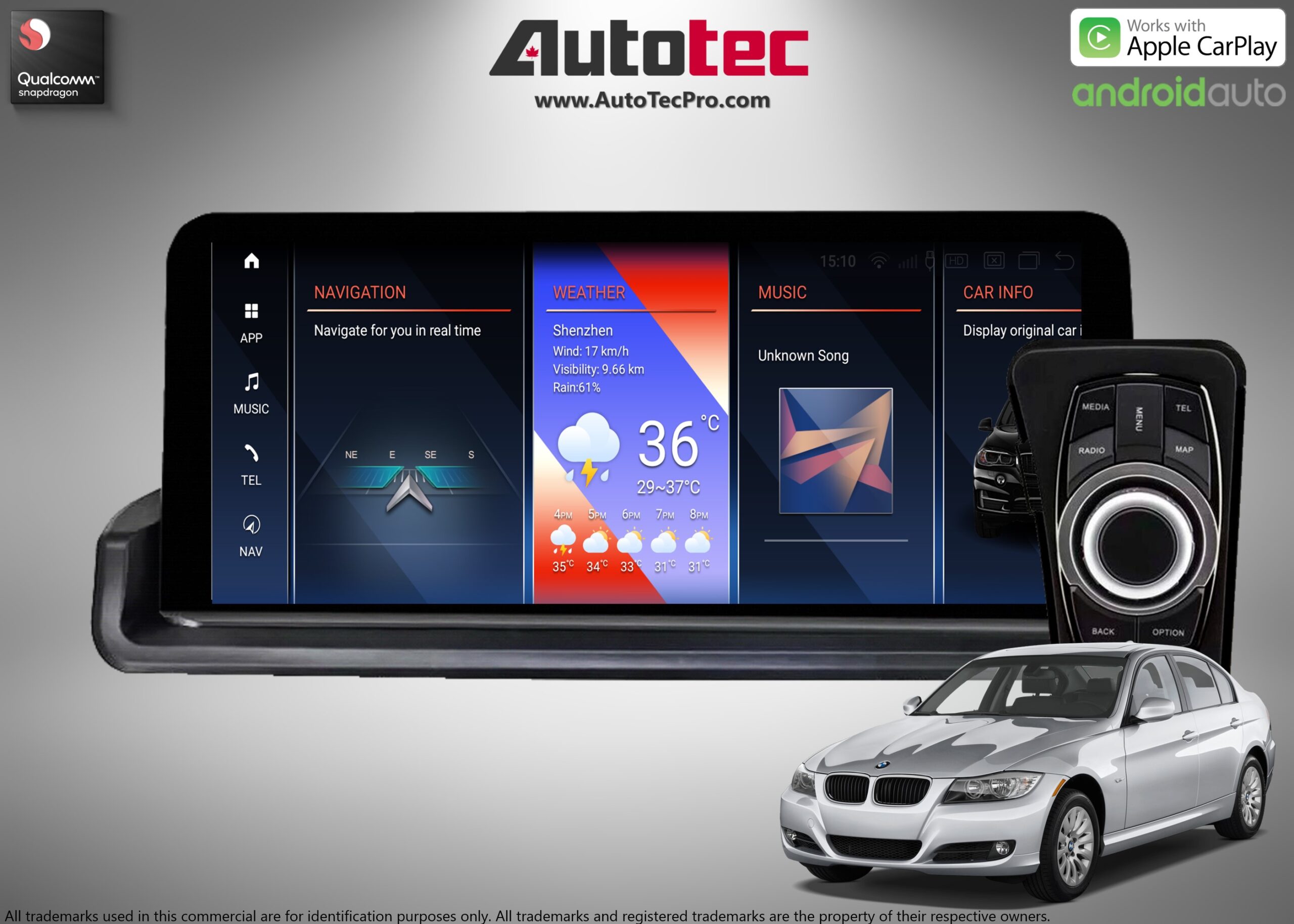 BMW 3 Series (2006 – 2012)  E90 / E91 / E92 OEM FIT 10.25″ /12.5″ HD Touch-Screen Android Navigation System | Android 14 | GPS | BT | Wifi | Camera | CarPlay