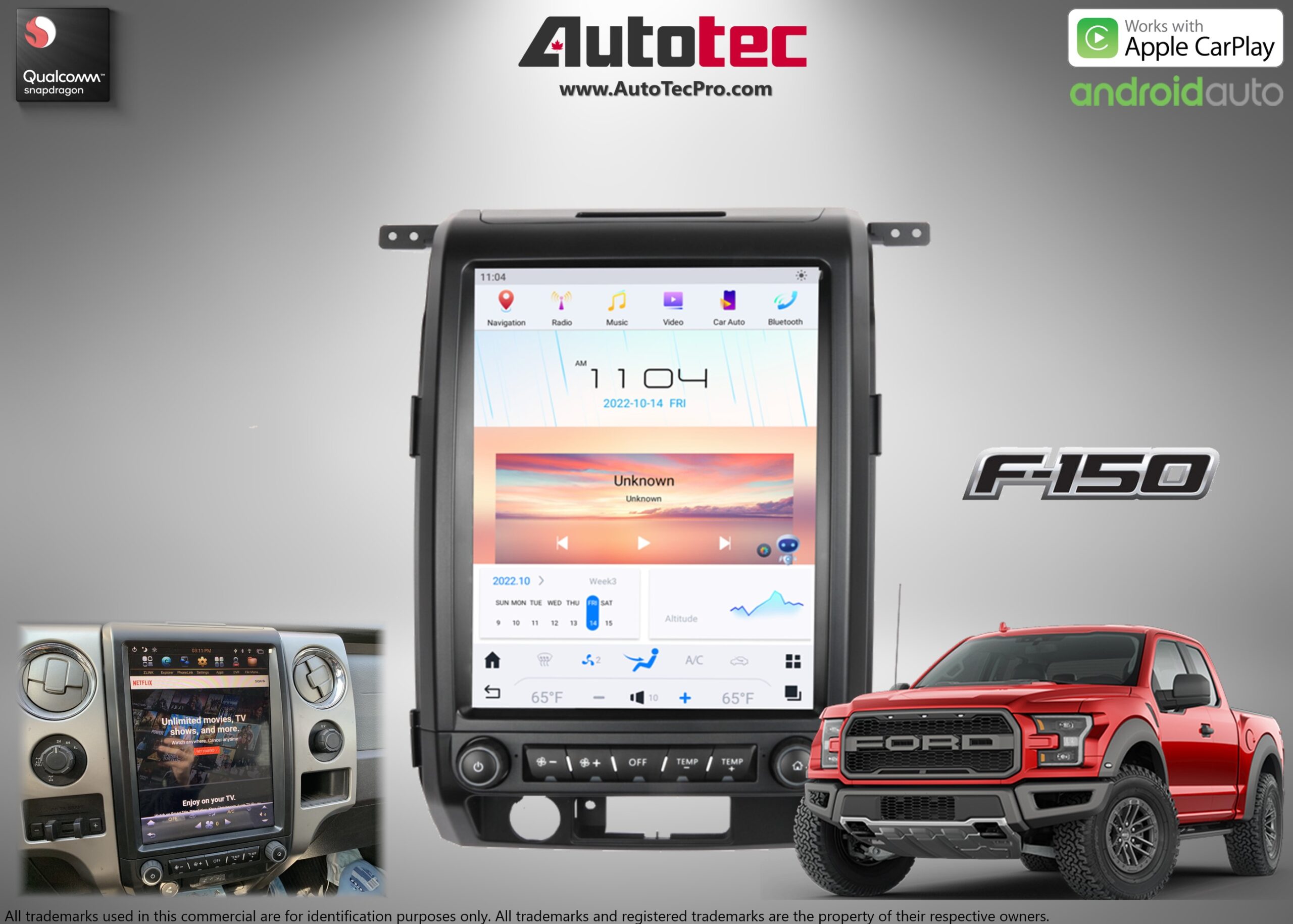 Ford F150 (2009 – 2014)  12.1″ IPS HD Touch-Screen Android Navigation System | Android 13 | GPS | BT | Wifi | CarPlay | Android Auto | 4G LTE