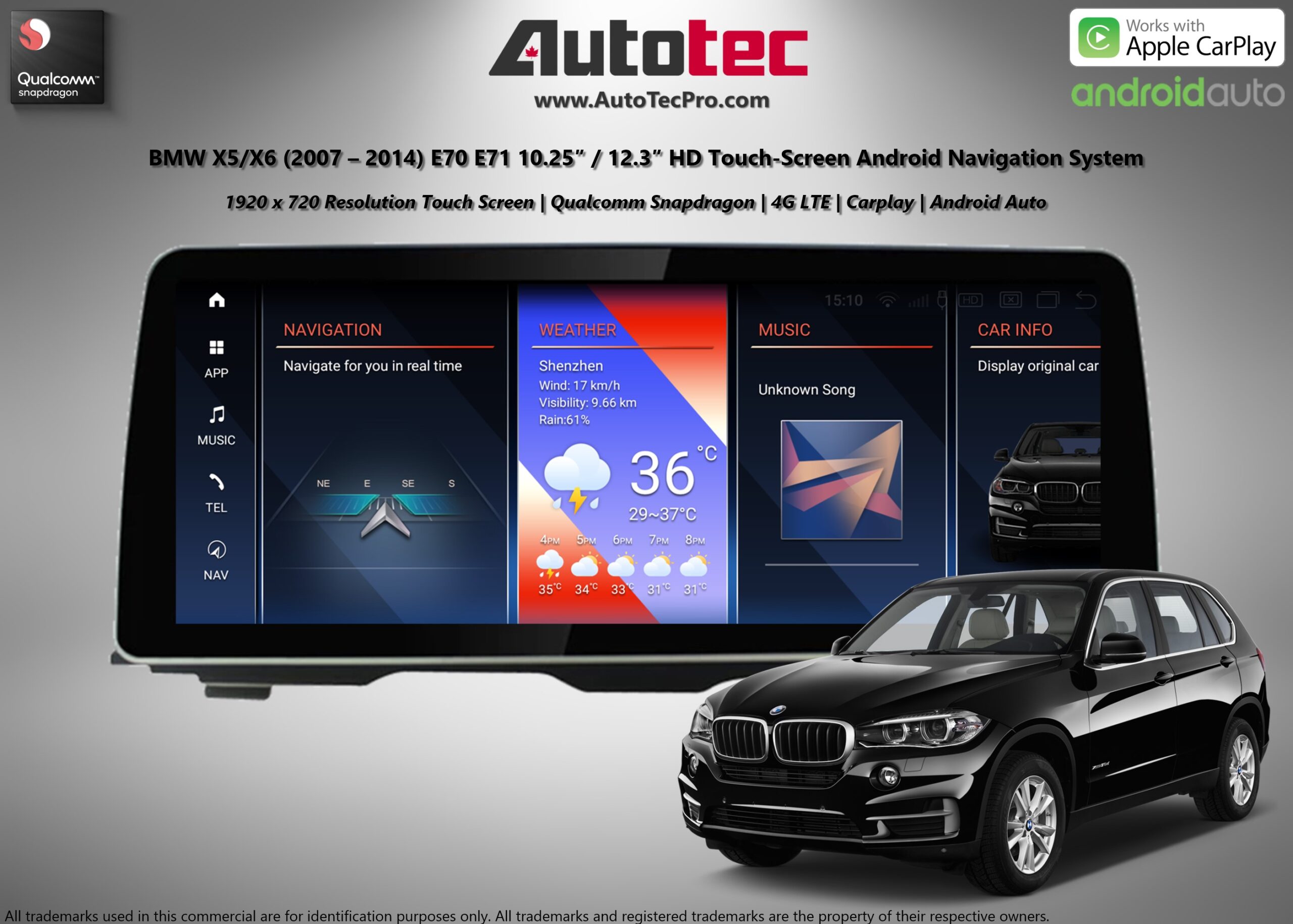 BMW X5/X6 (2007 – 2014) E70 E71 OEM FIT 10.25″ / 12.3″ HD Touch-Screen Android Navigation System | Android 13 | GPS | BT | Wifi | Camera | CarPlay