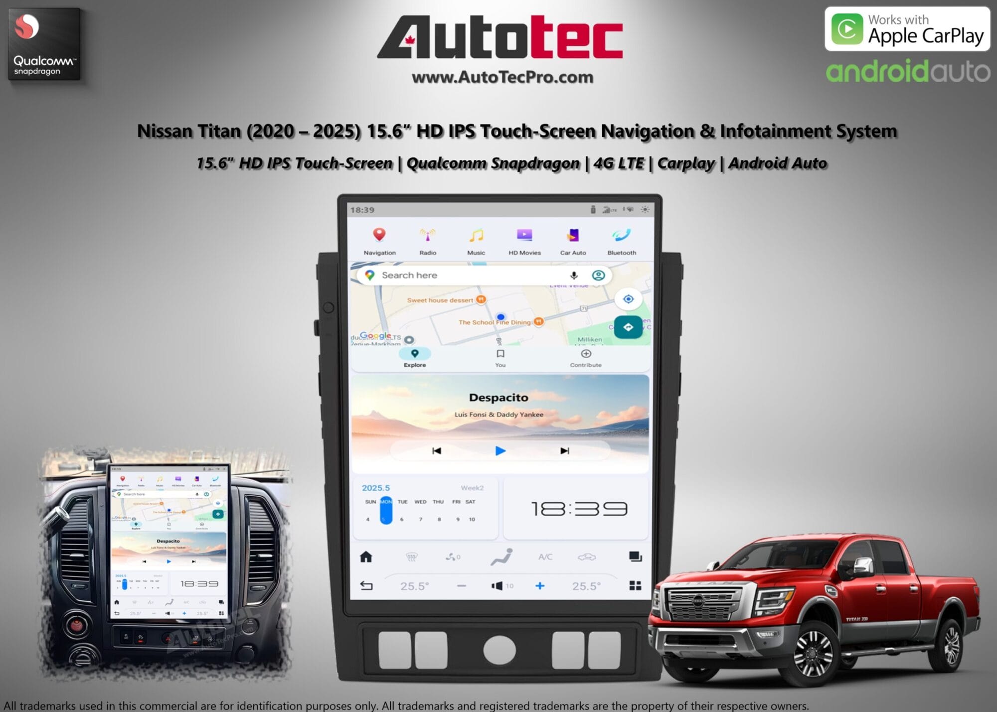 Nissan Titan (2020 – 2025) 15.6″ HD IPS Touch-Screen Navigation & Infotainment System | Android 13 | GPS | BT | Wifi | CarPlay | DSP | 4G LTE